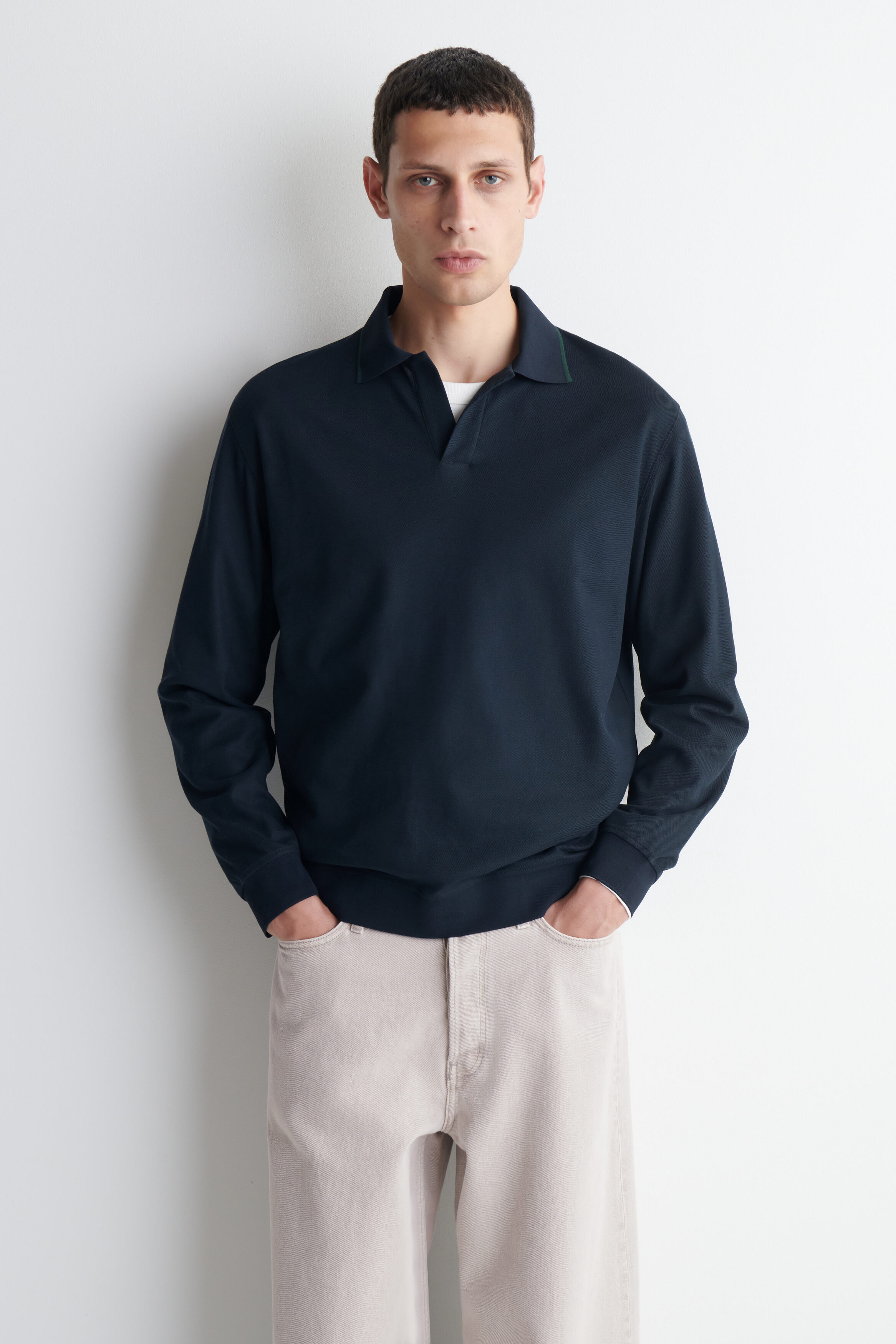 CONTRAST-TIPPED COTTON-PIQUE POLO SHIRT - NAVY / GREEN