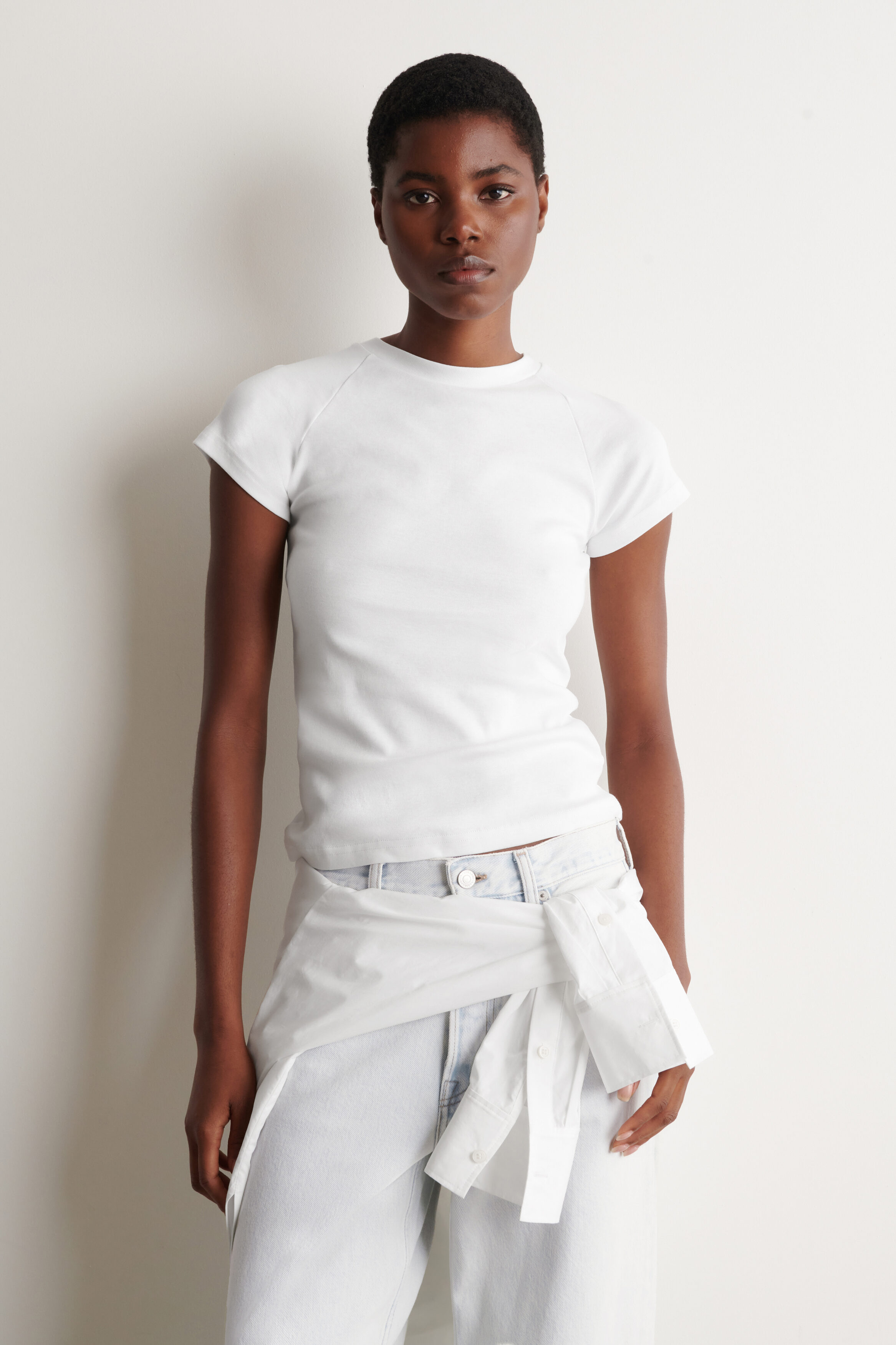 SLIM COTTON RAGLAN T-SHIRT - WHITE