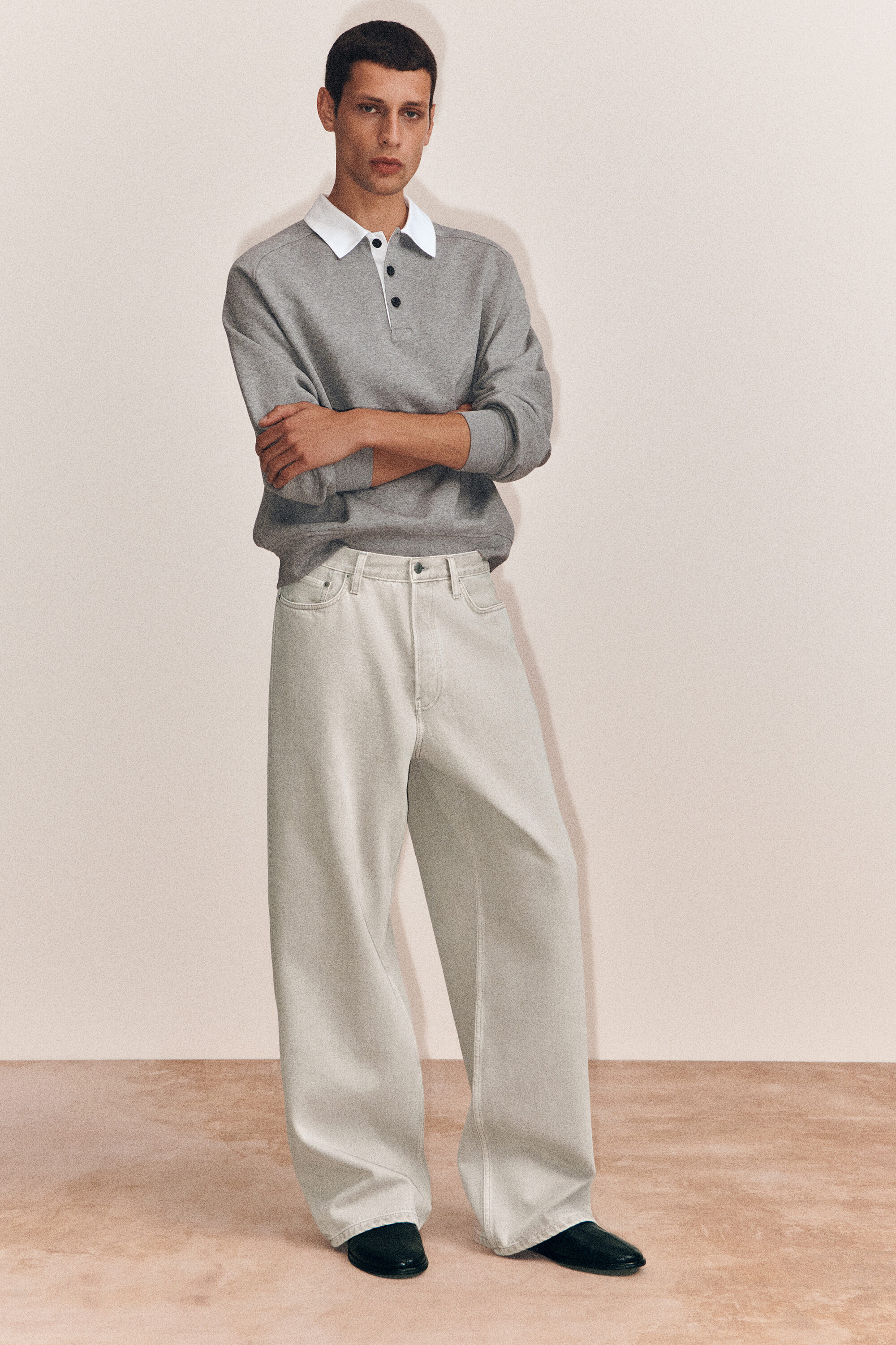 CONTRAST-COLLAR JERSEY POLO SHIRT - GRAY MÉLANGE