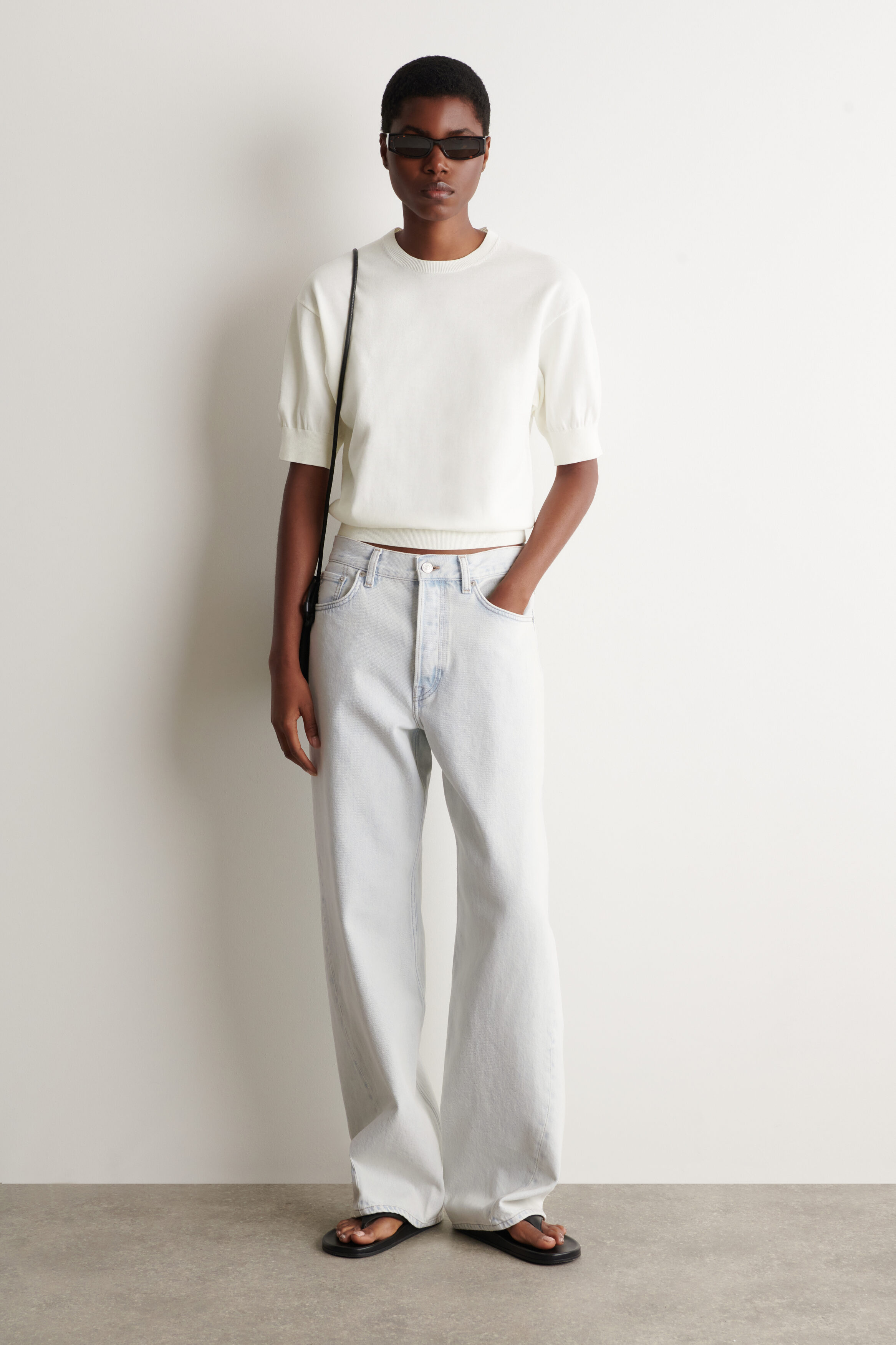 KNITTED COTTON T-SHIRT - OFF-WHITE
