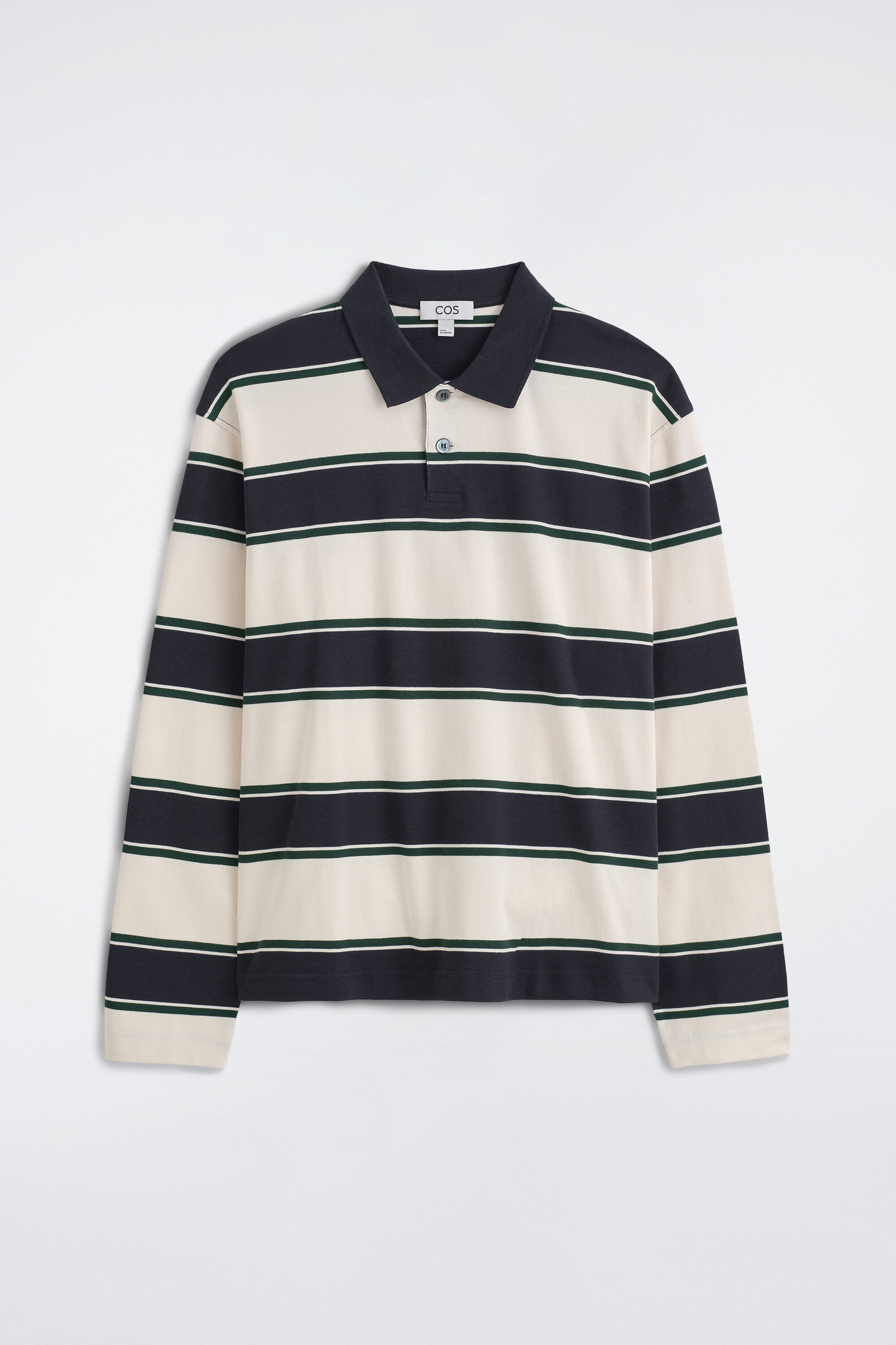 INTERLOCK COTTON POLO SHIRT - WHITE / NAVY / STRIPED