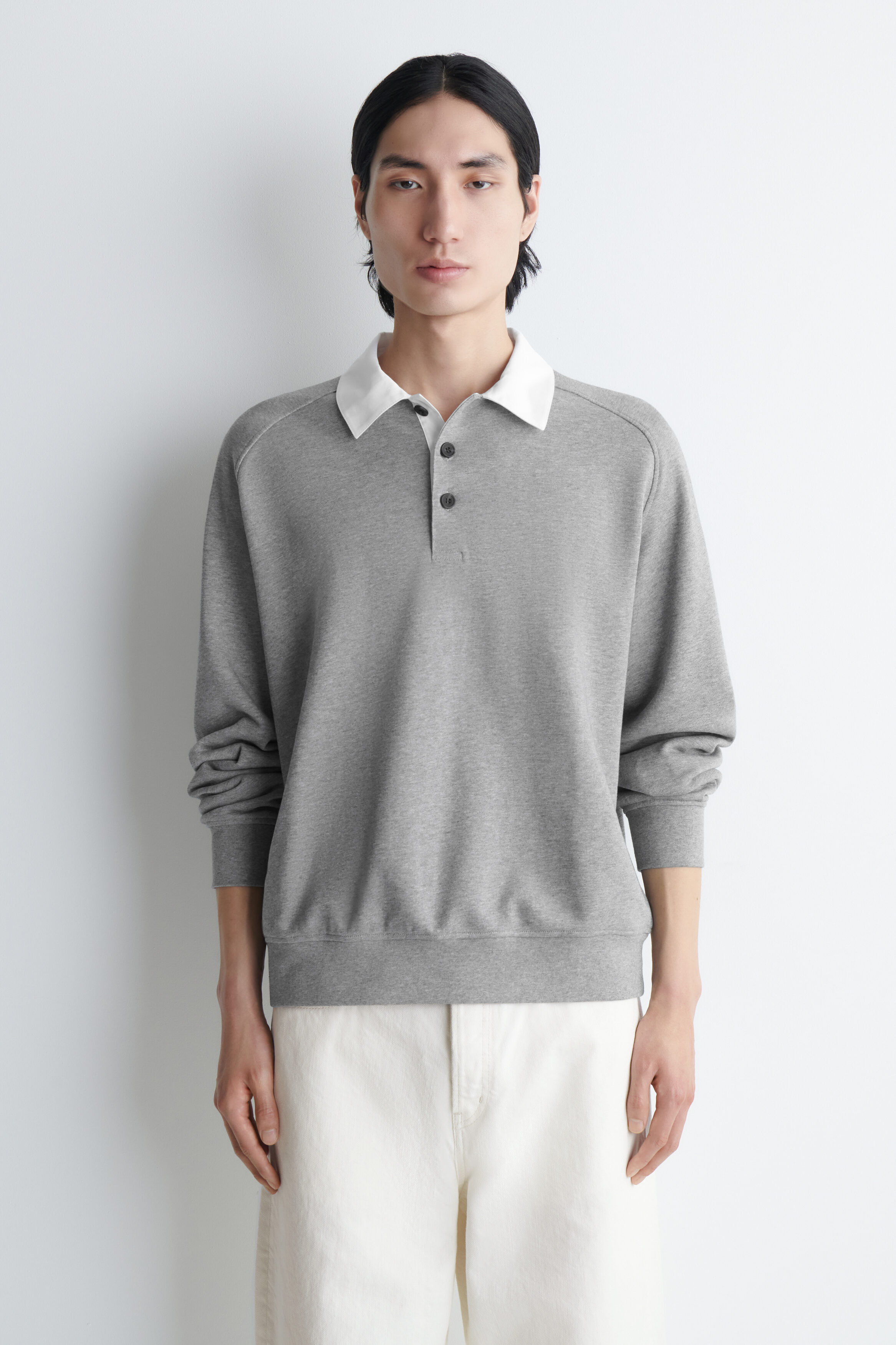 CONTRAST-COLLAR JERSEY POLO SHIRT - GRAY MÉLANGE