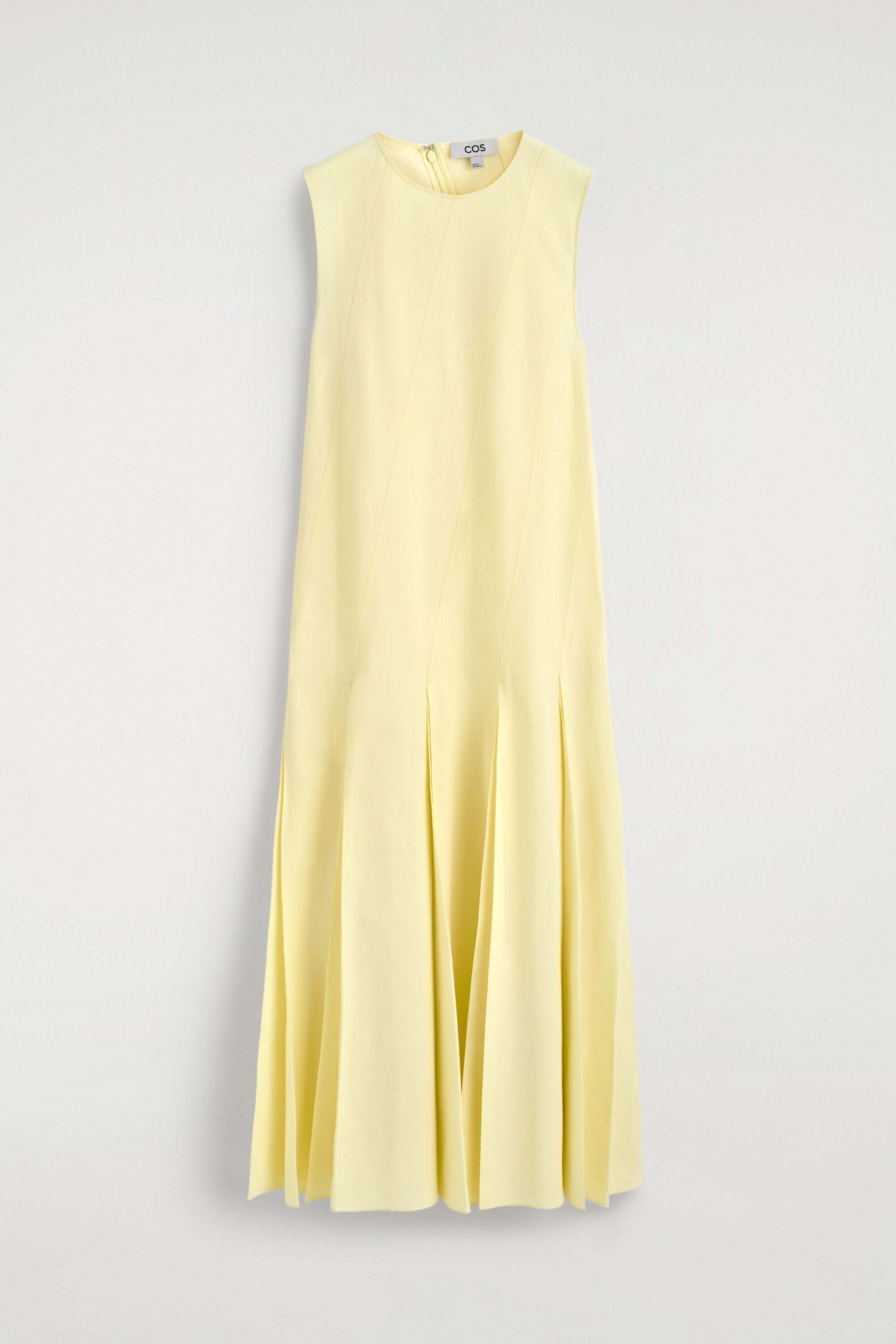 PLEATED COTTON-LINEN MAXI DRESS - YELLOW