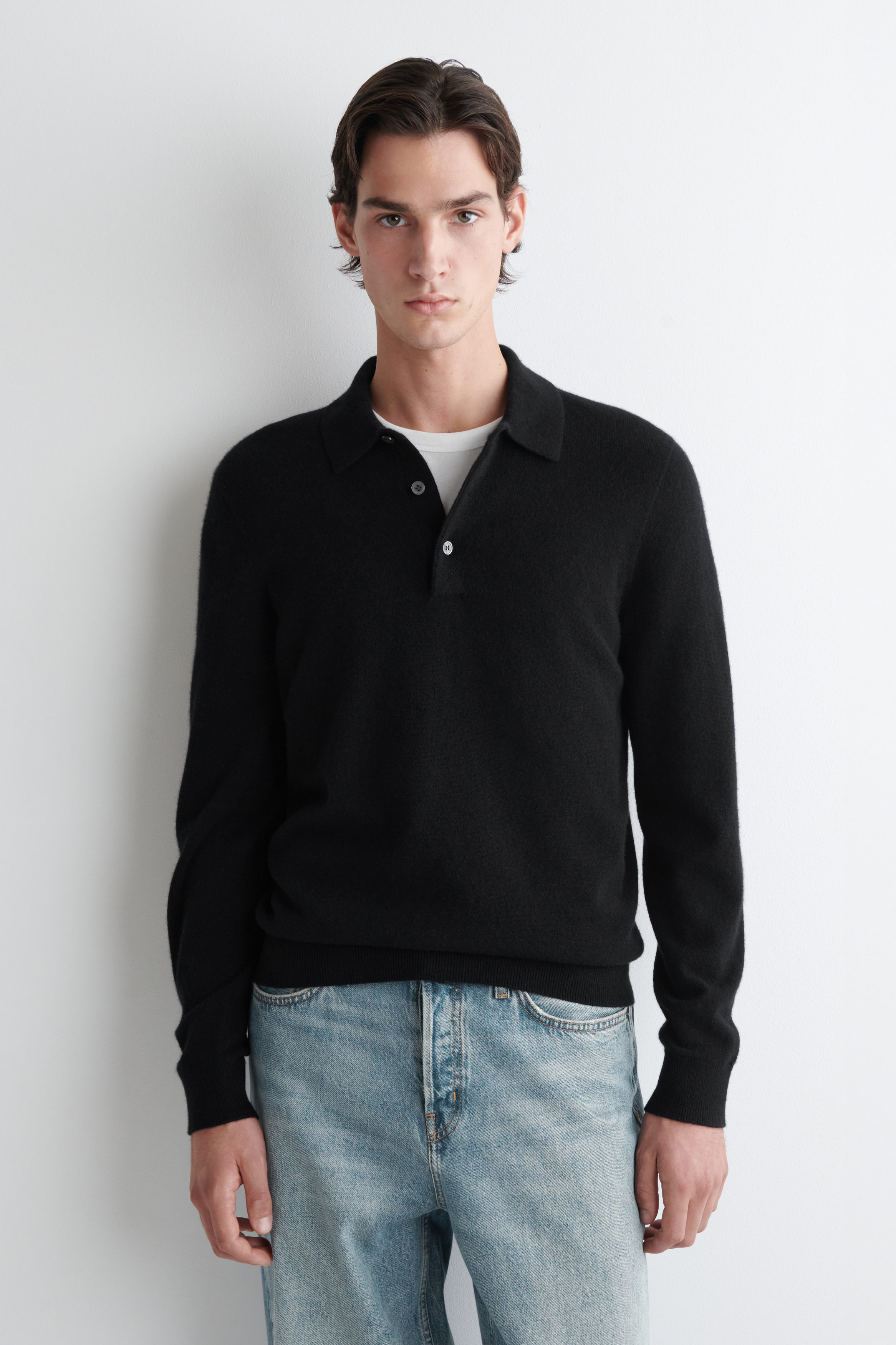 SEAMLESS CASHMERE POLO SHIRT - BLACK