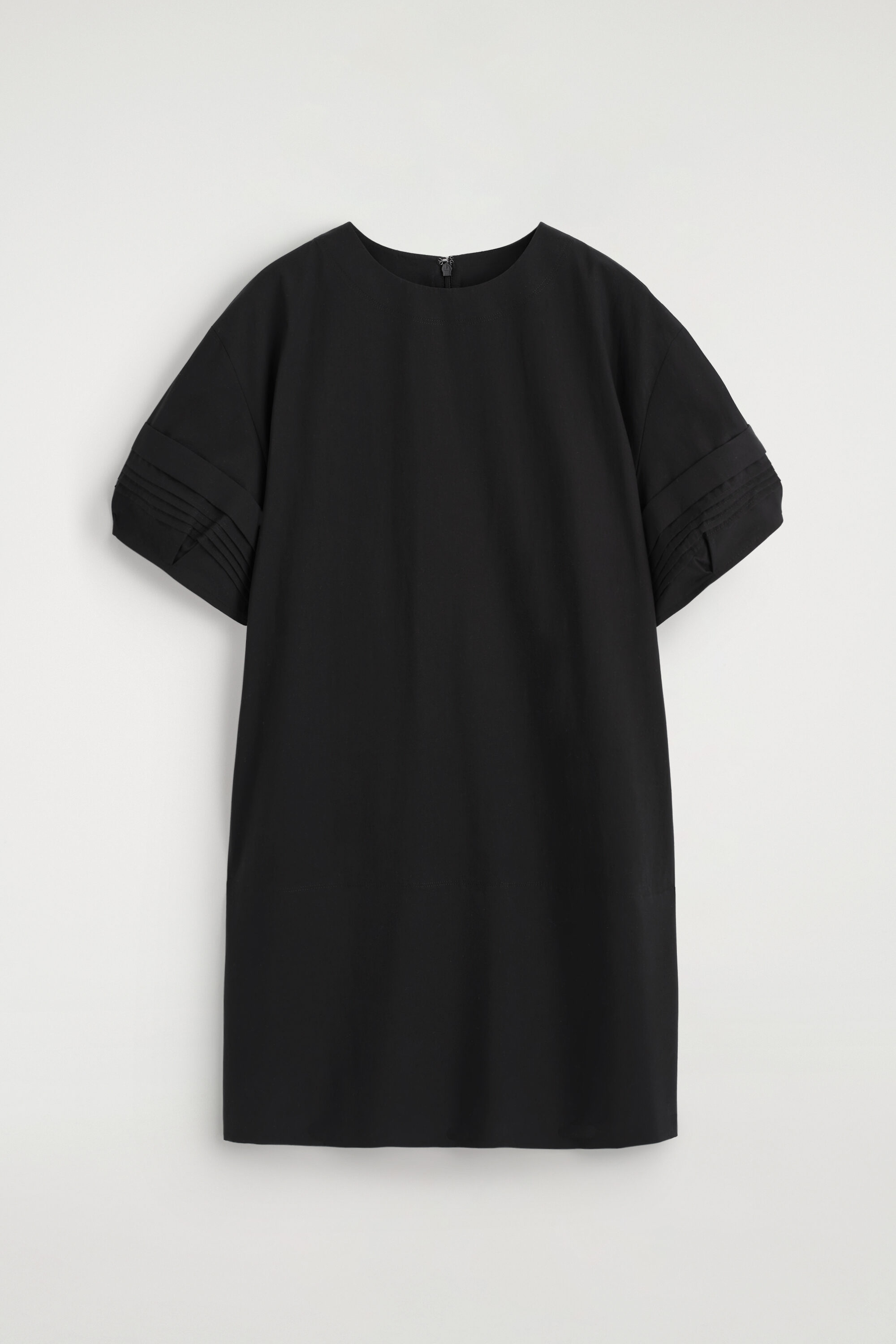 PINTUCKED COTTON MINI DRESS - BLACK