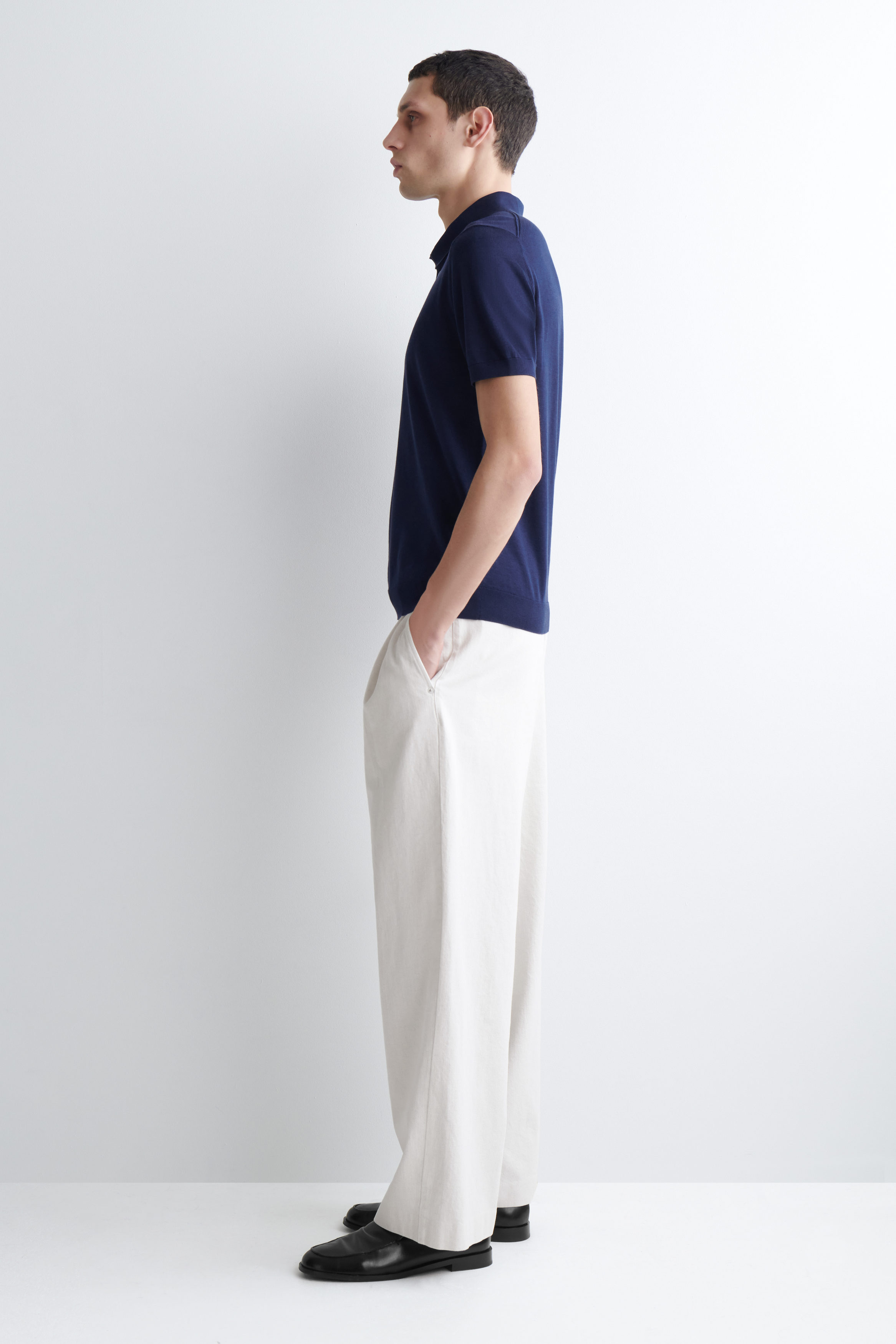 SLIM KNITTED SILK POLO SHIRT - BLUE