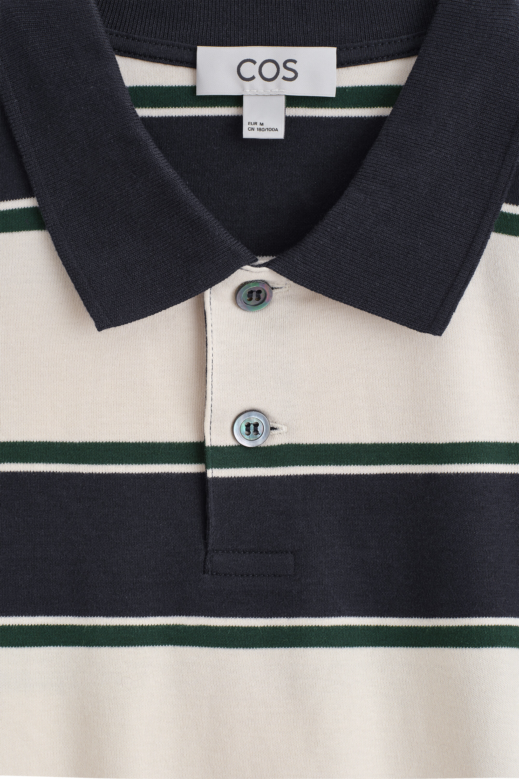 INTERLOCK COTTON POLO SHIRT - WHITE / NAVY / STRIPED