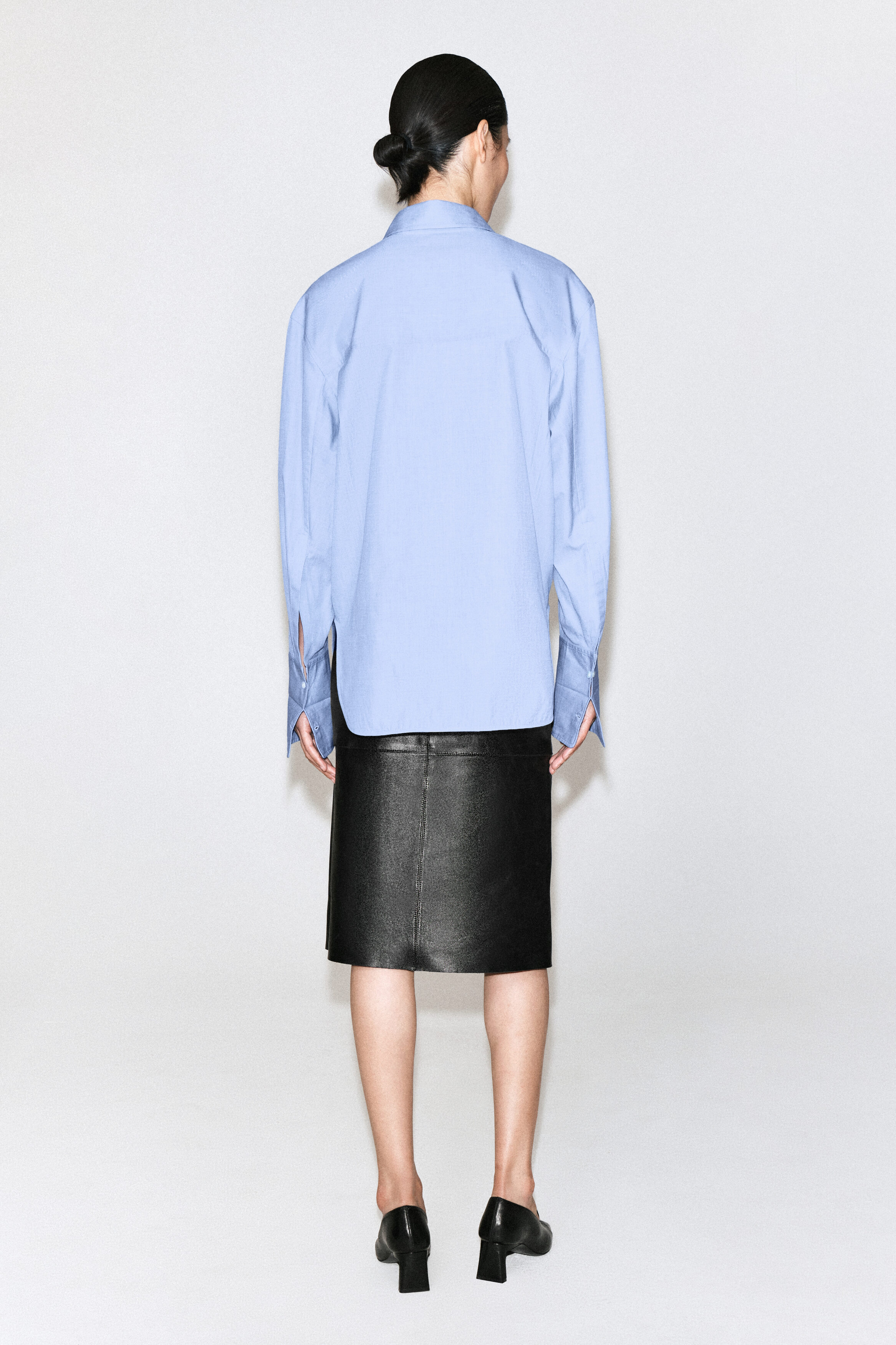FOLDED-CUFF COTTON SHIRT - LIGHT-BLUE MÉLANGE