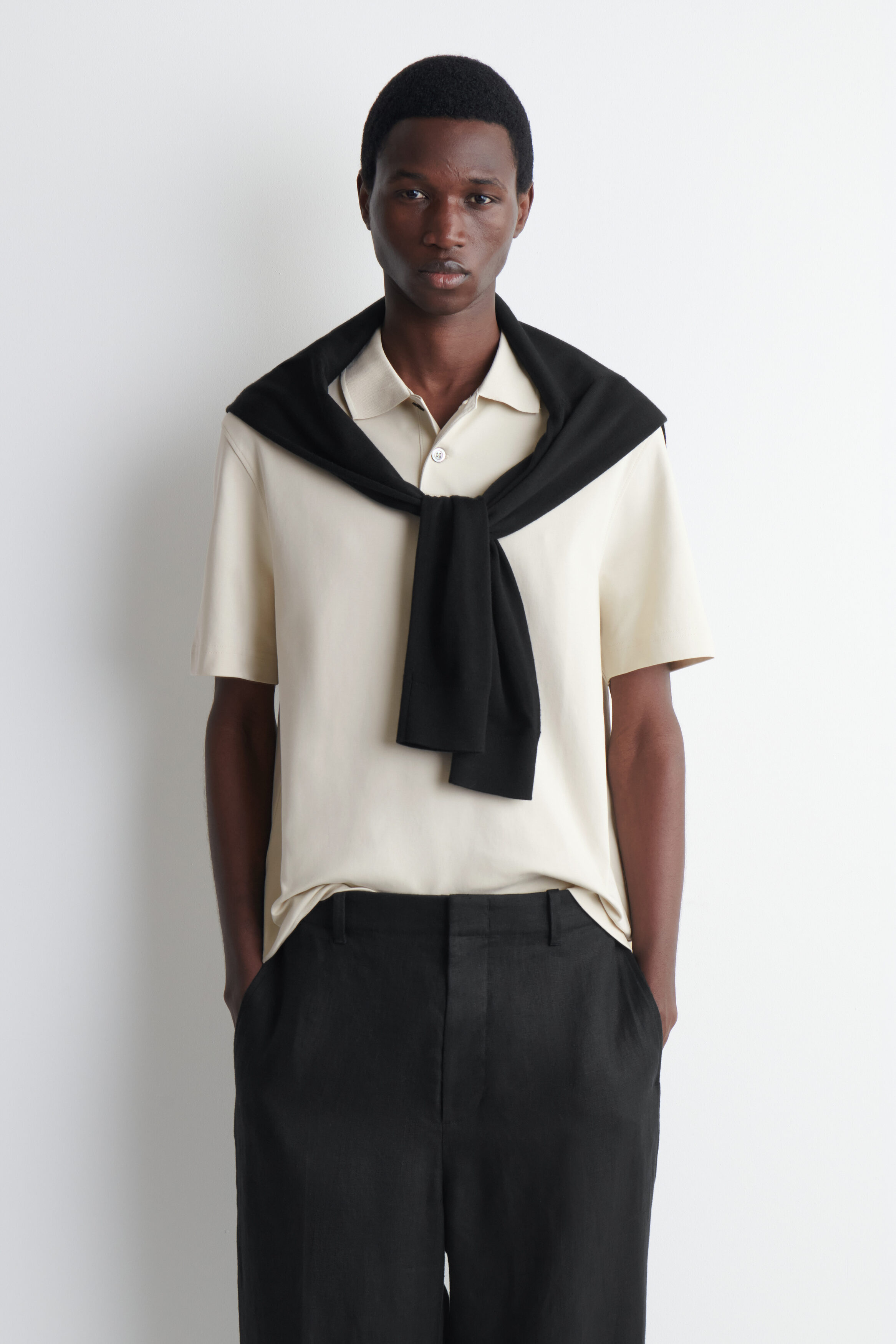 INTERLOCK COTTON POLO SHIRT - LIGHT BEIGE