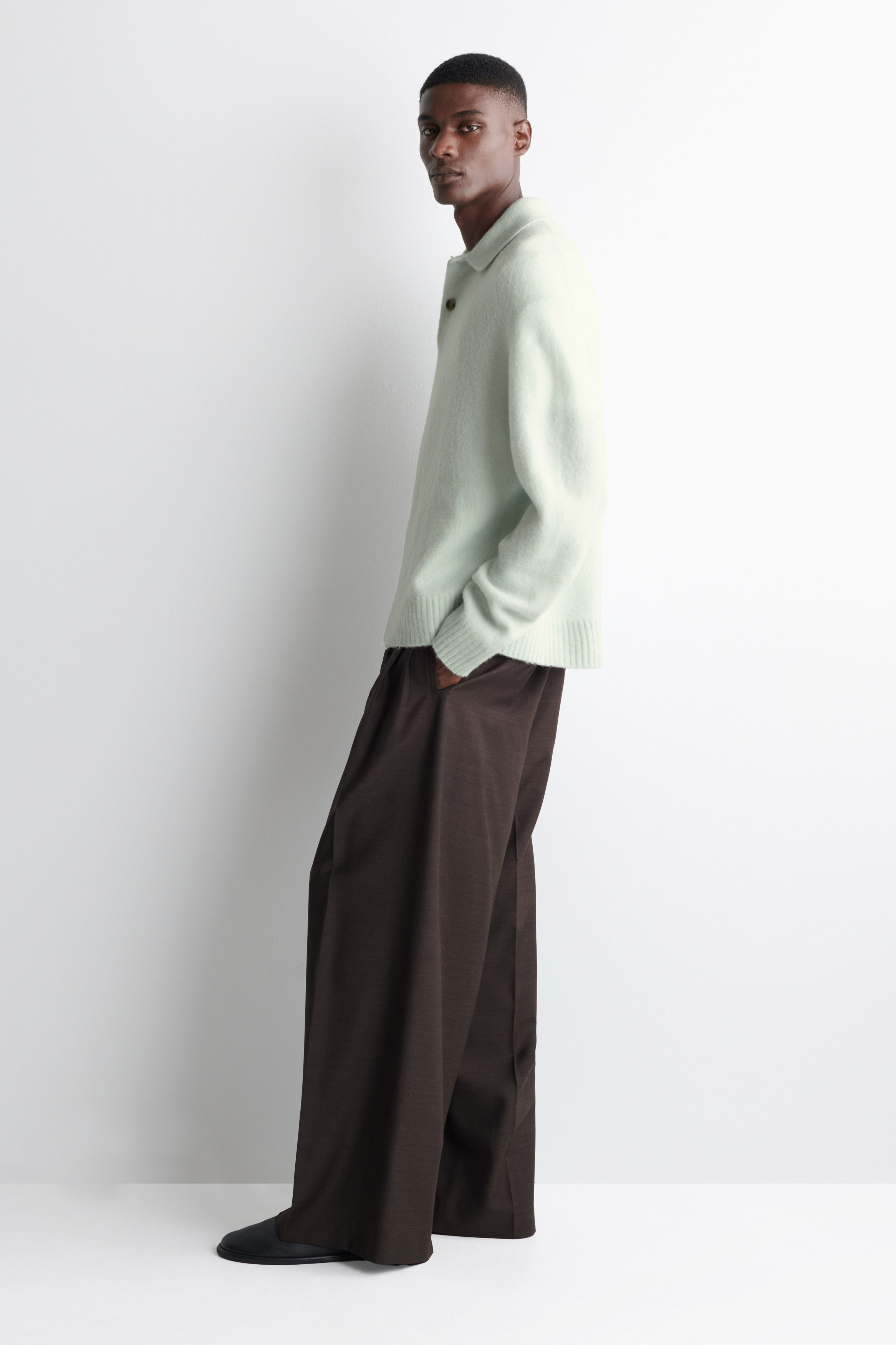 BRUSHED-WOOL POLO SHIRT - ICE BLUE