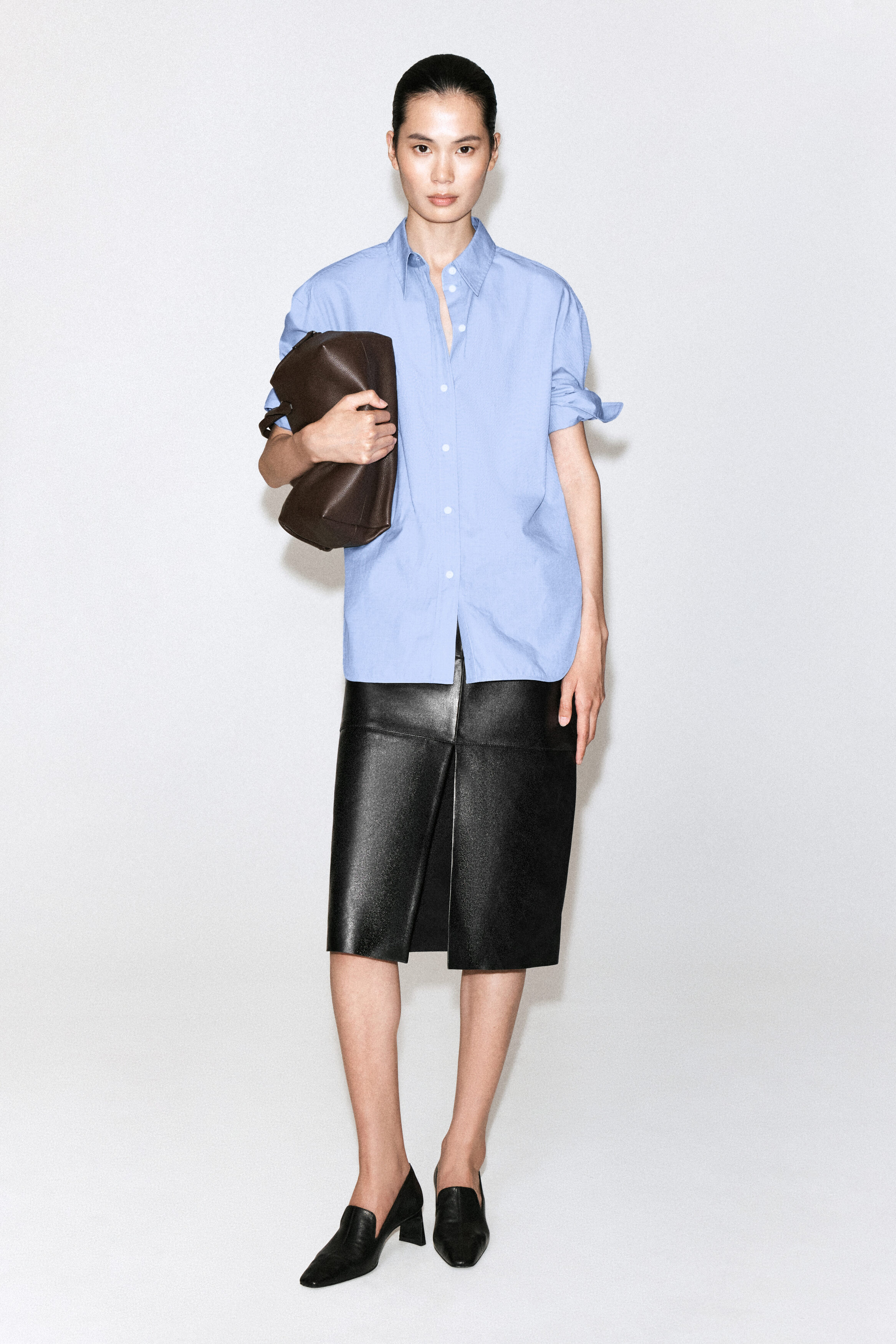 FOLDED-CUFF COTTON SHIRT - LIGHT-BLUE MÉLANGE