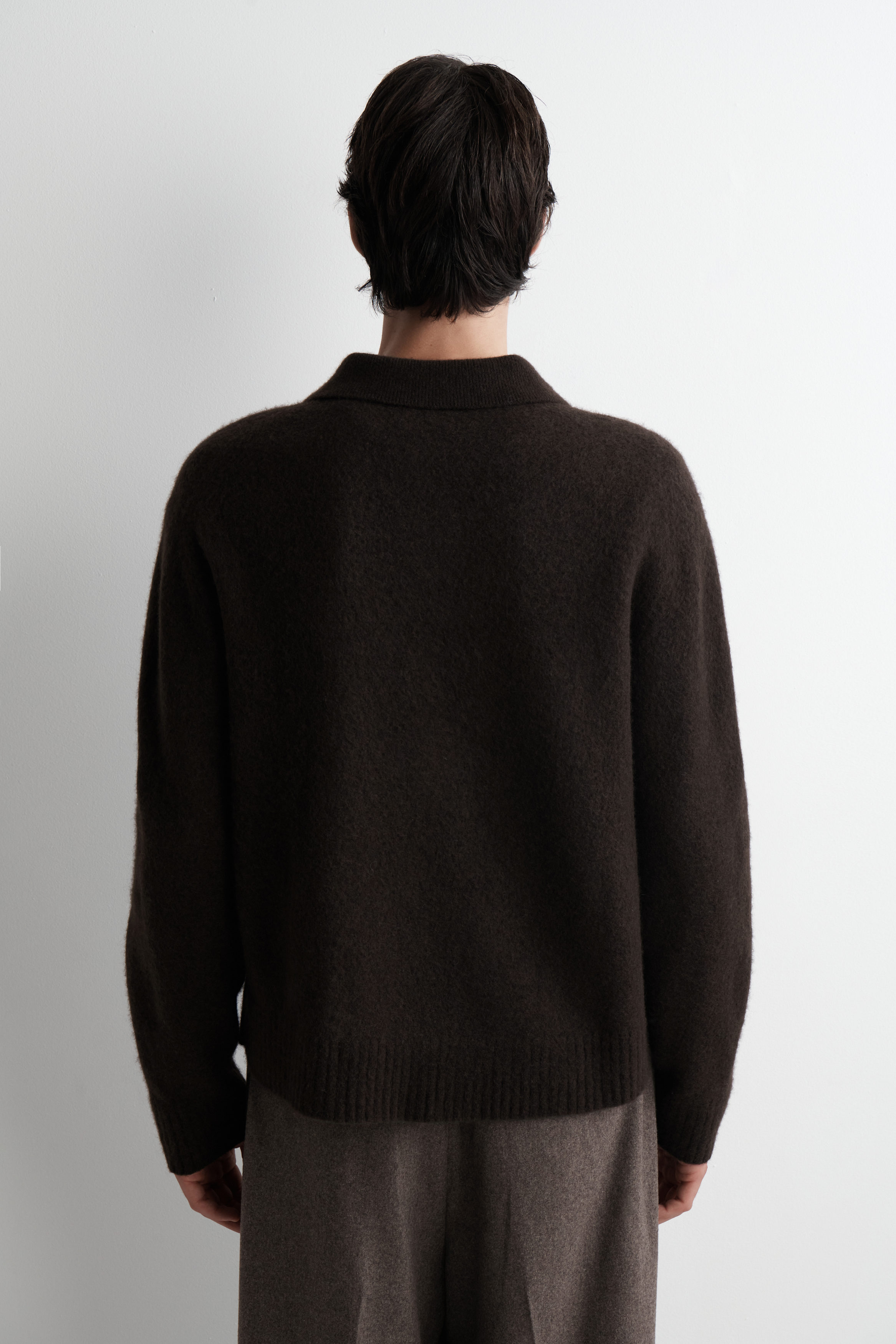 BRUSHED-WOOL POLO SHIRT - DARK BROWN