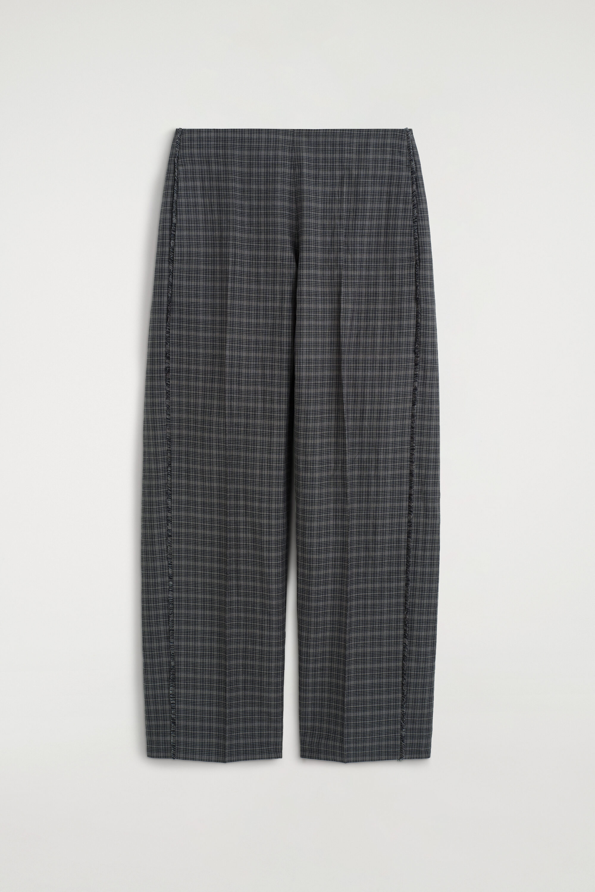 FRINGED CHECKED LINEN-COTTON PANTS - GRAY / BROWN / CHECKED