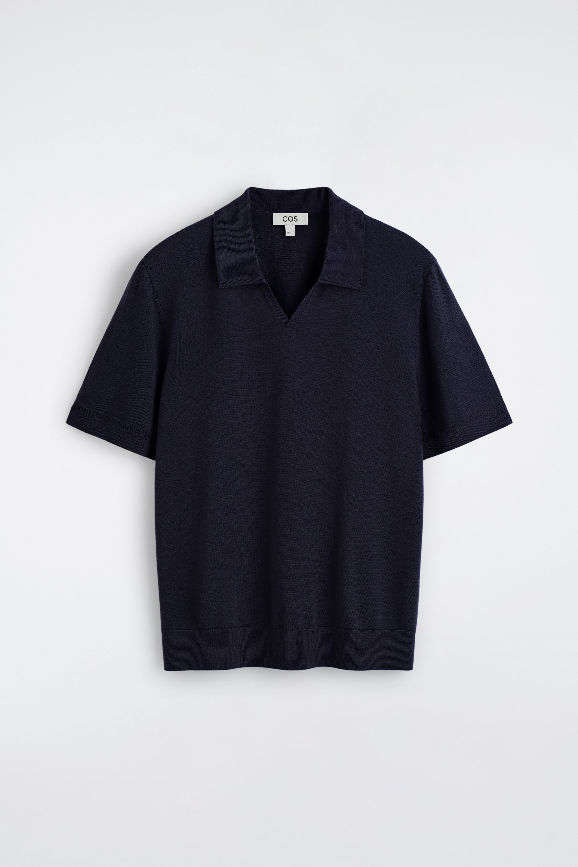 OPEN-COLLAR MERINO WOOL POLO SHIRT - NAVY
