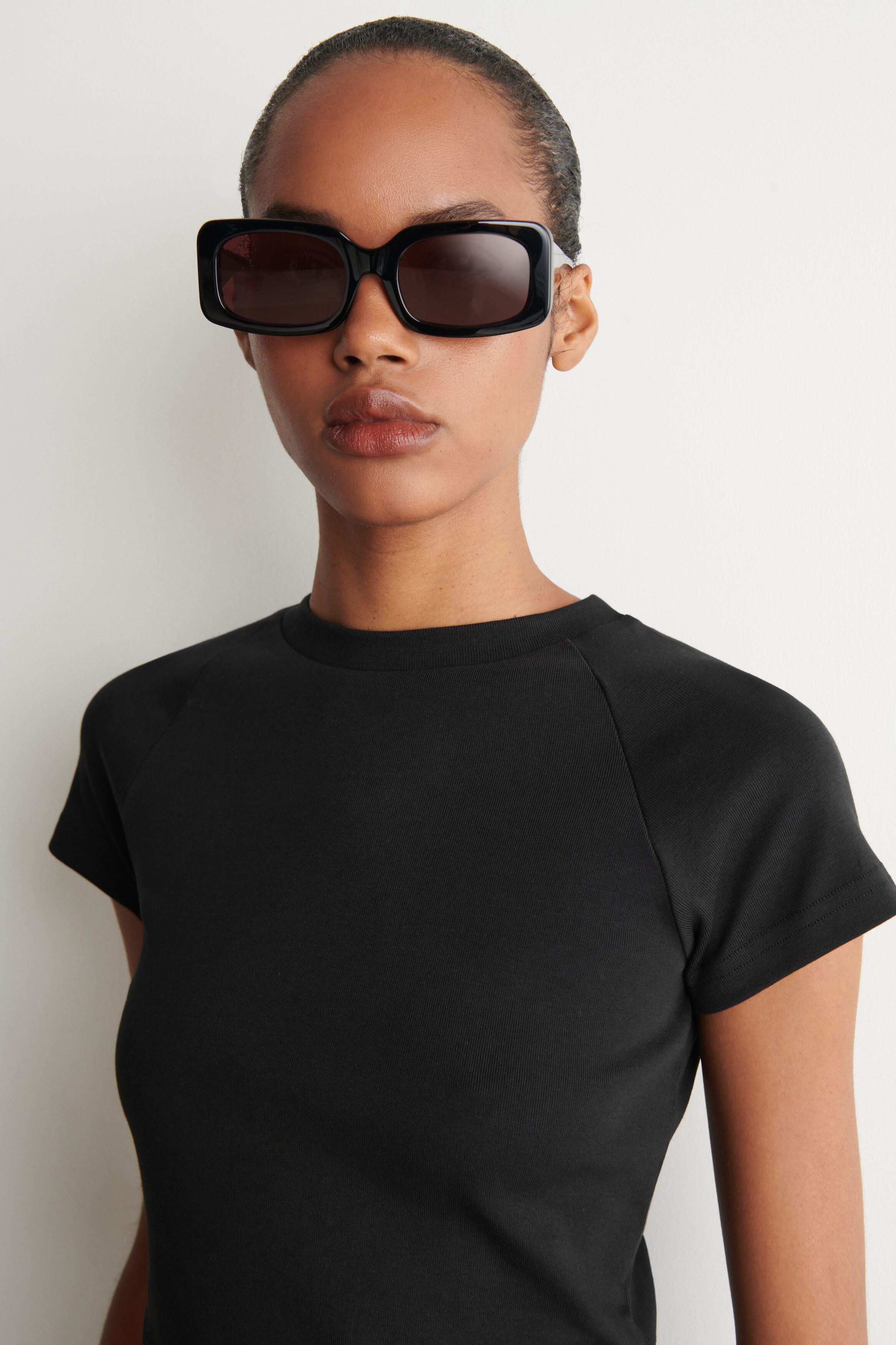 SLIM COTTON RAGLAN T-SHIRT - BLACK