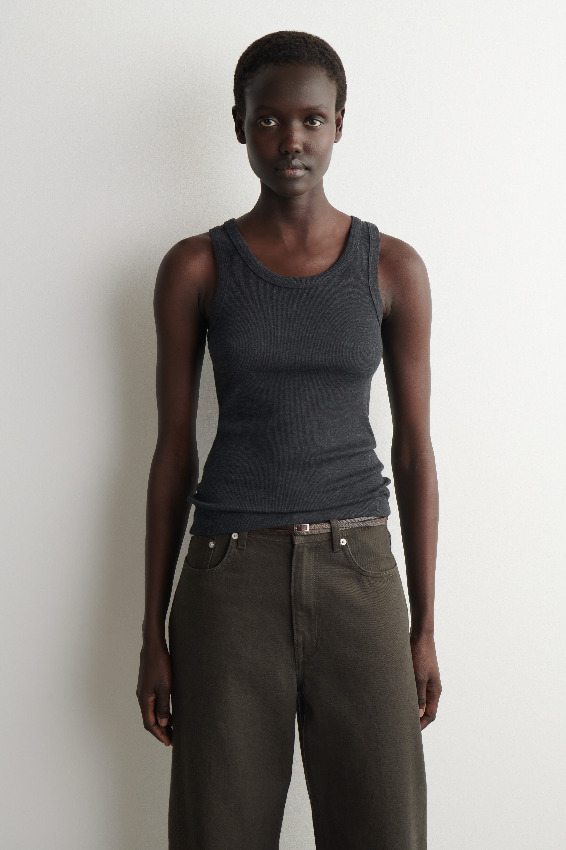 RIBBED COTTON TANK TOP - CHARCOAL MÉLANGE
