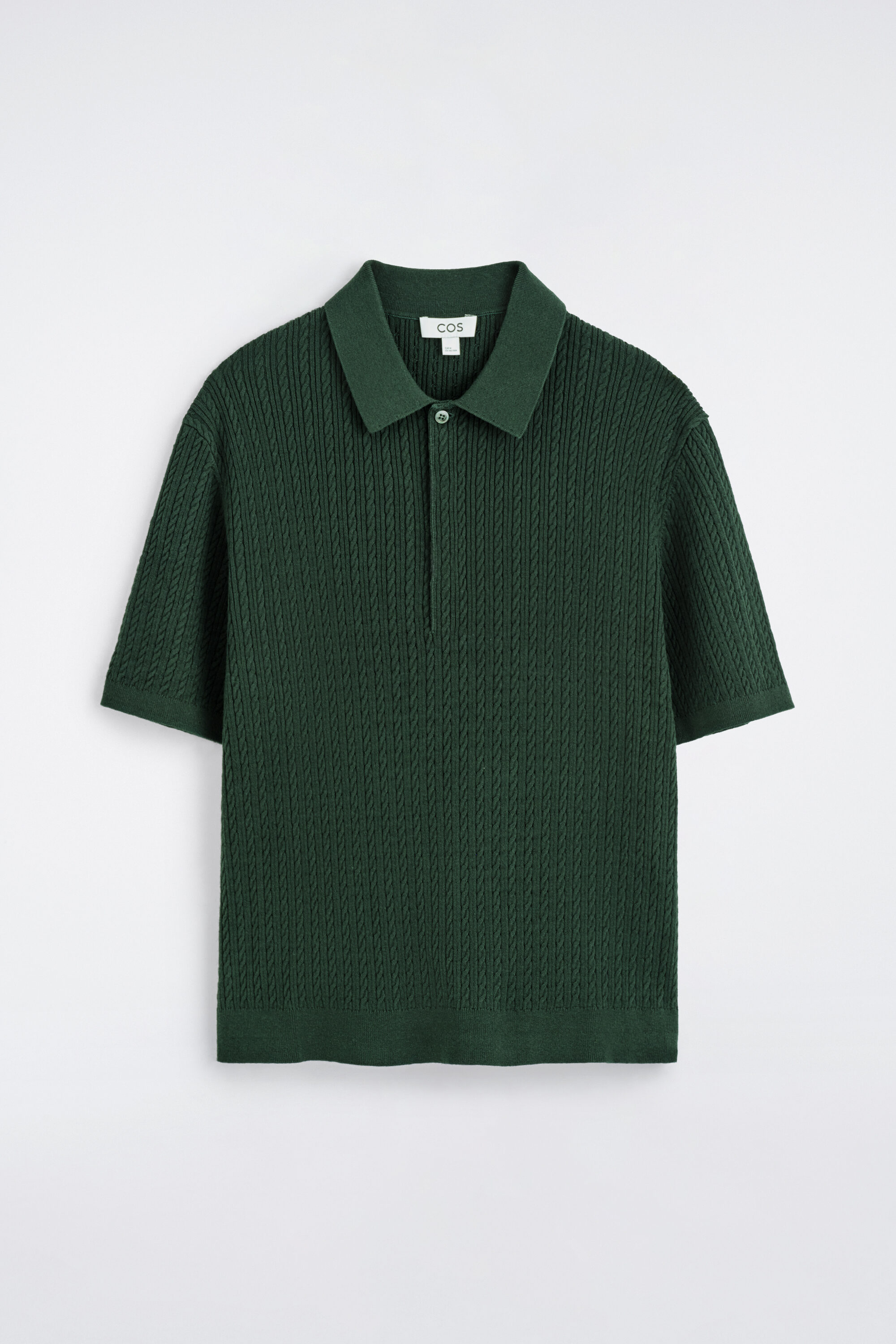 CABLE-KNIT COTTON-LINEN POLO SHIRT - DARK GREEN