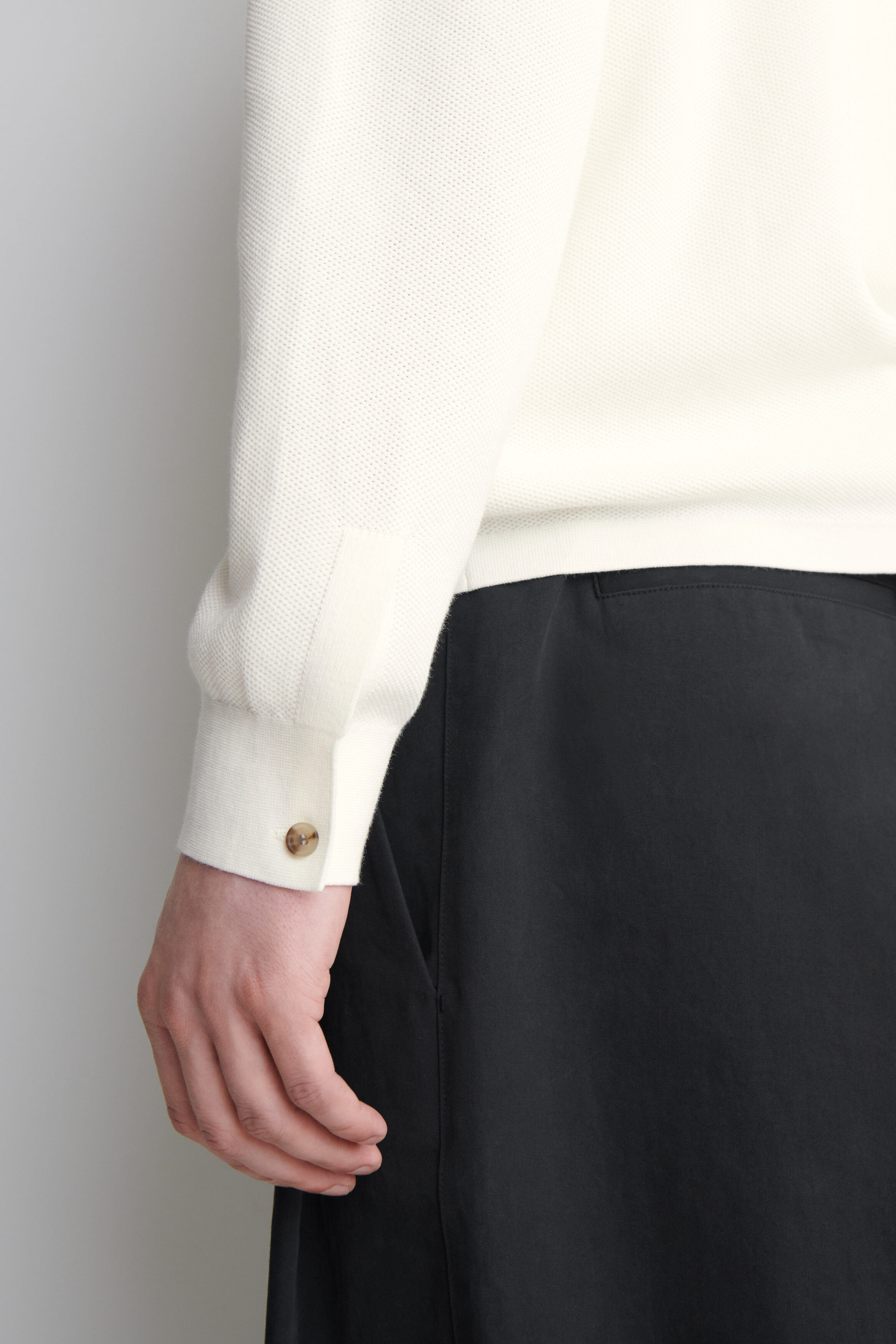 HONEYCOMB-KNIT POLO SHIRT - OFF-WHITE