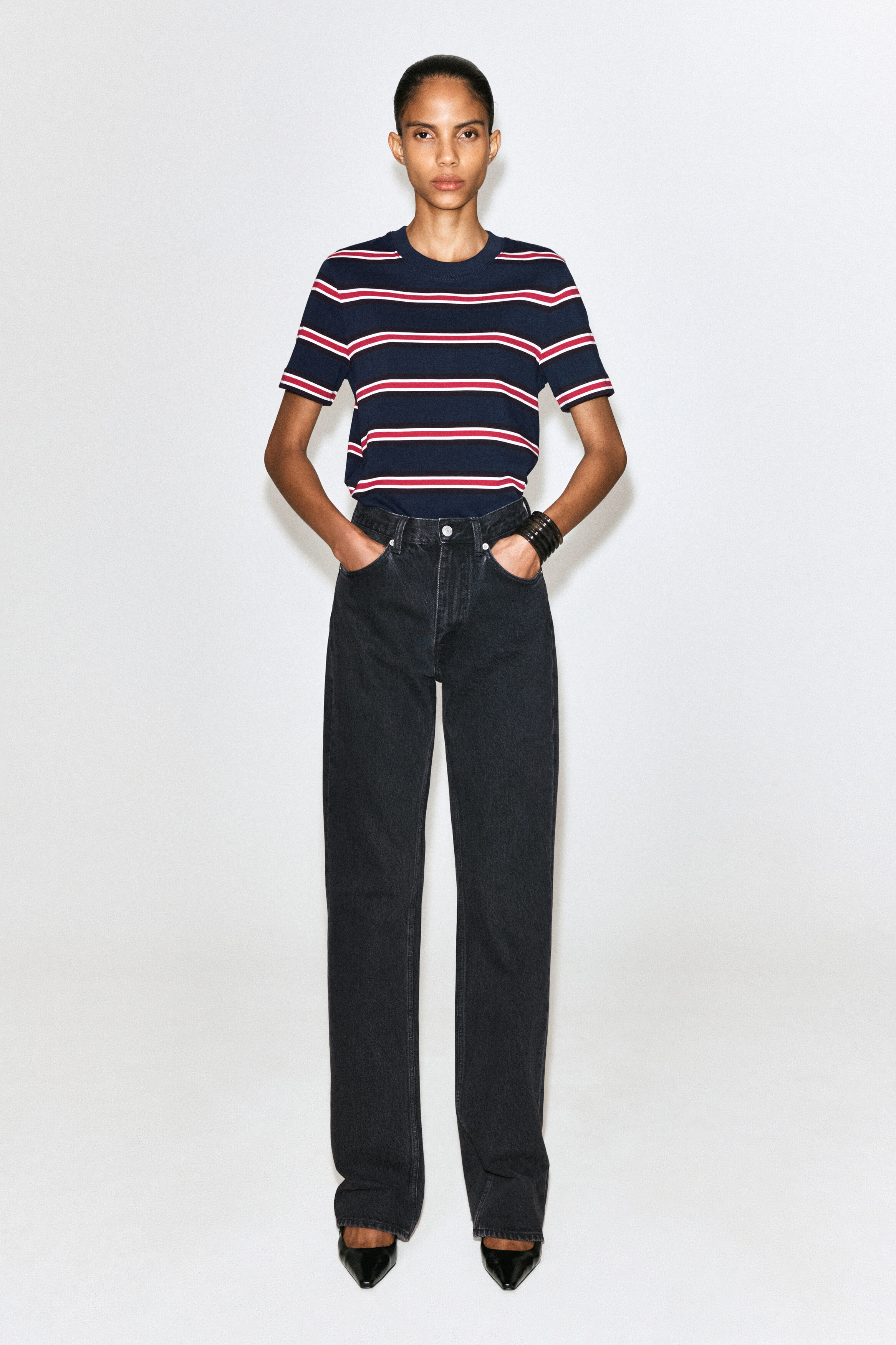 CLEAN CUT T-SHIRT - NAVY / RED / STRIPED