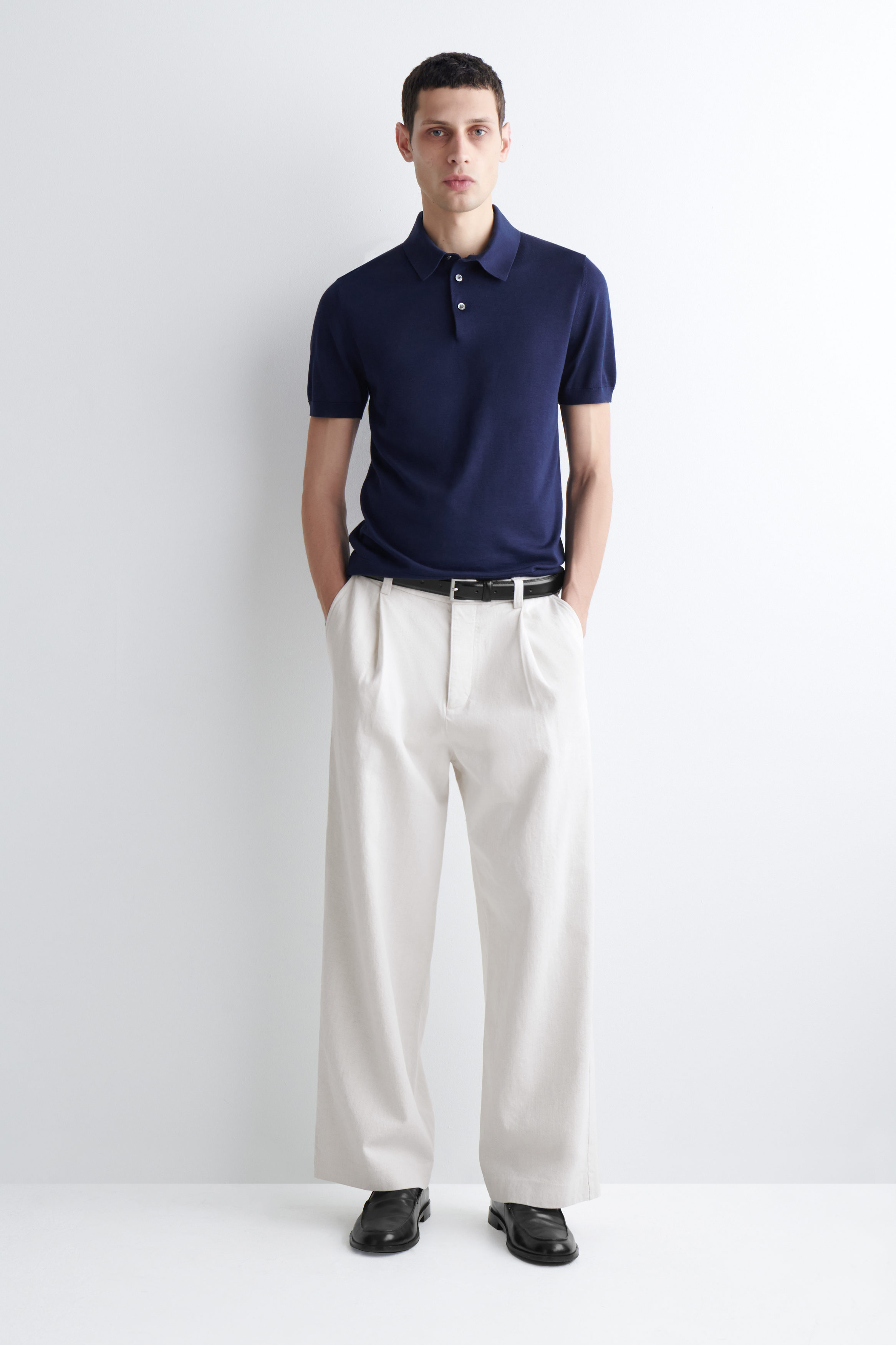 SLIM KNITTED SILK POLO SHIRT - BLUE