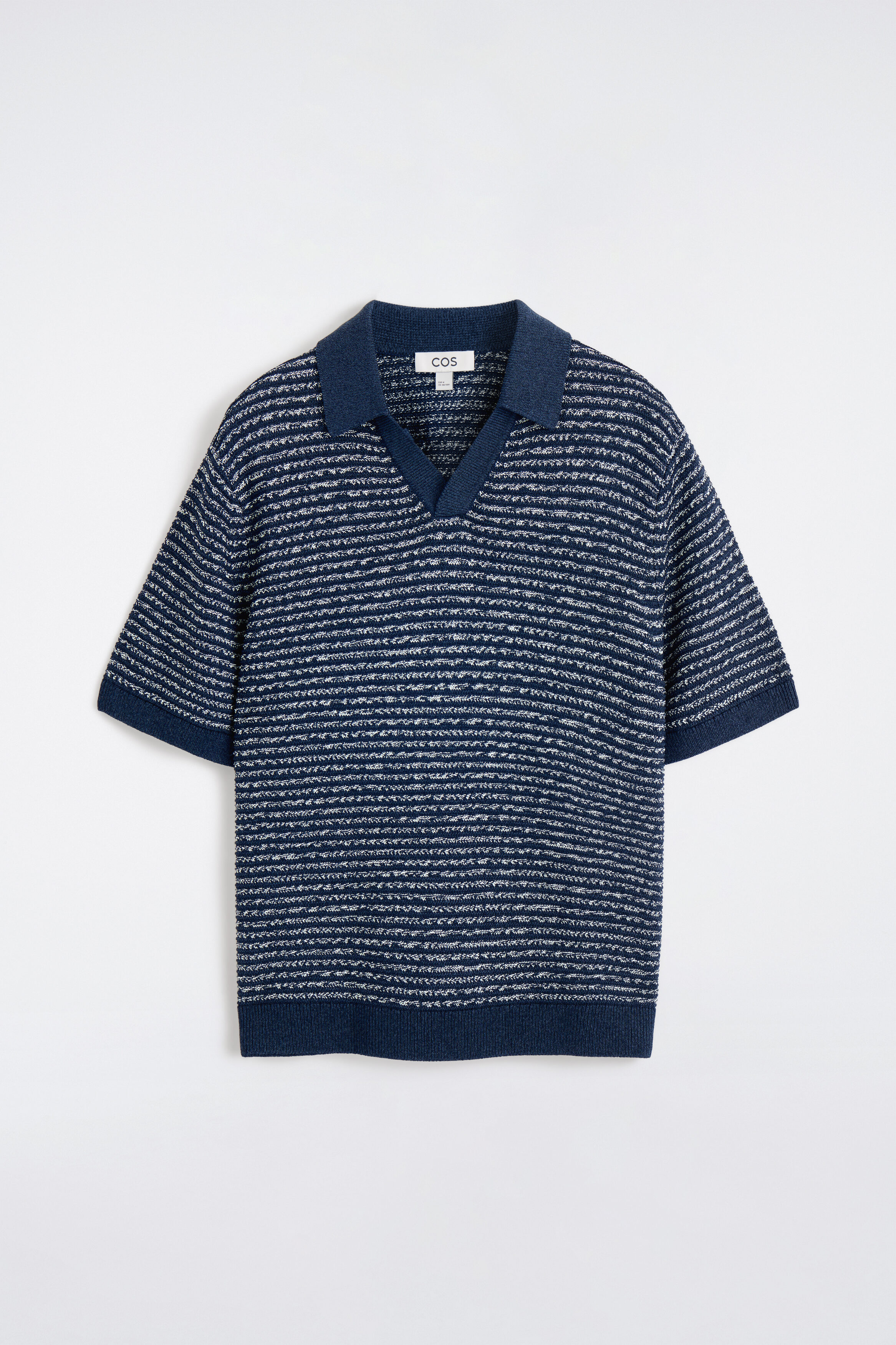 OPEN-KNIT POLO SHIRT - NAVY / WHITE / STRIPED