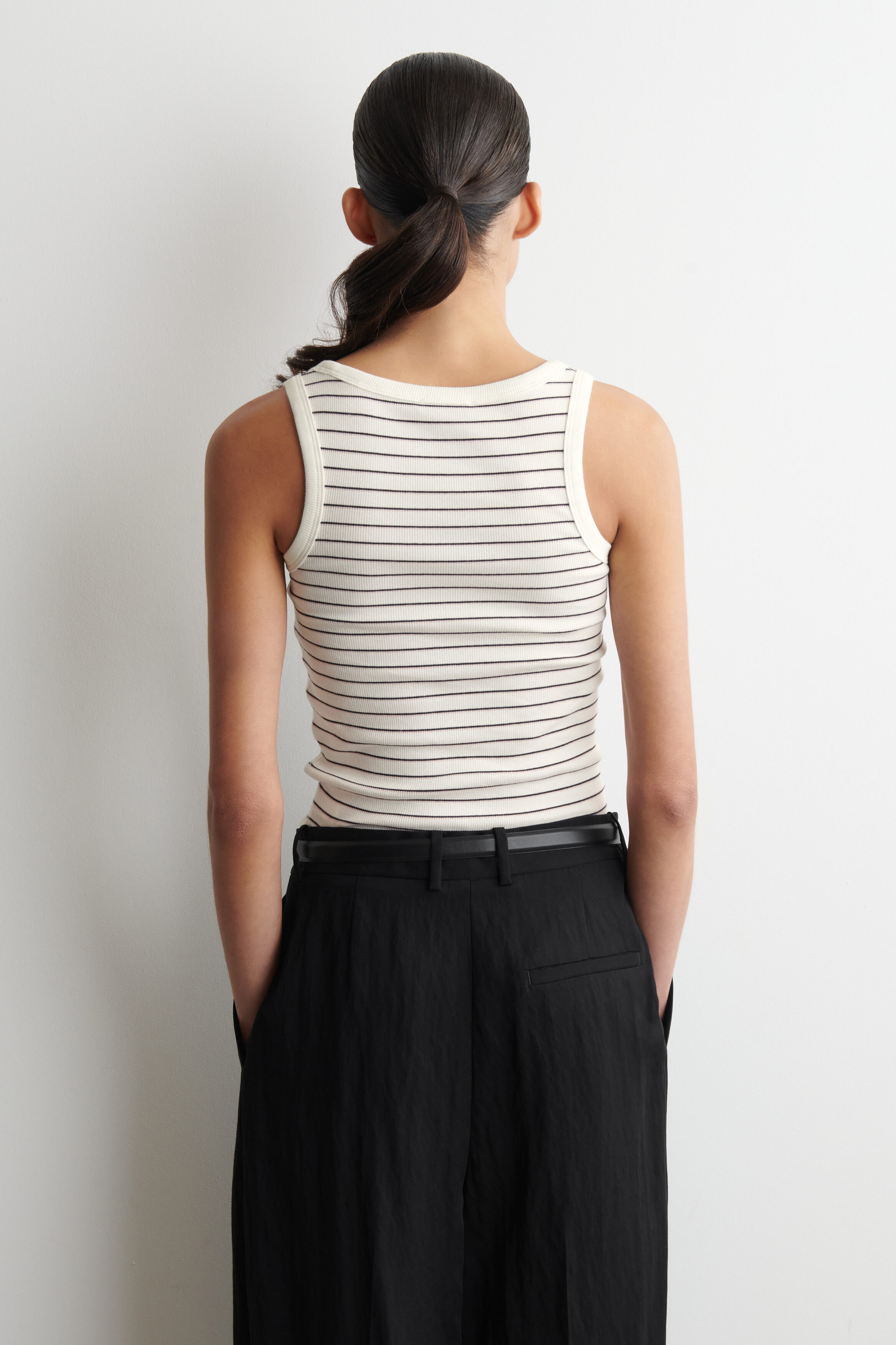 RIBBED COTTON TANK TOP - WHITE / PINK / STRIPED