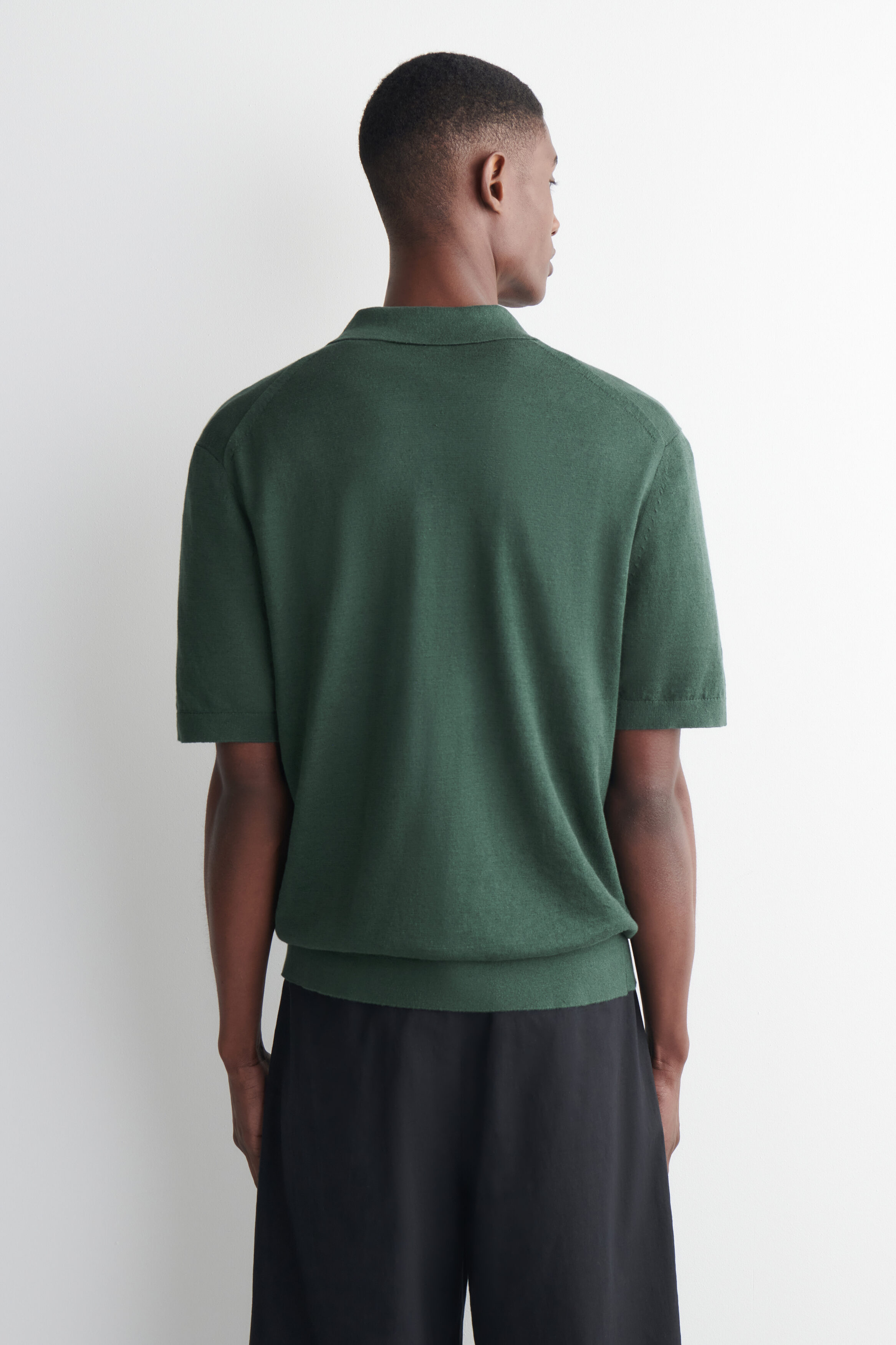 KNITTED LINEN POLO SHIRT - DARK GREEN