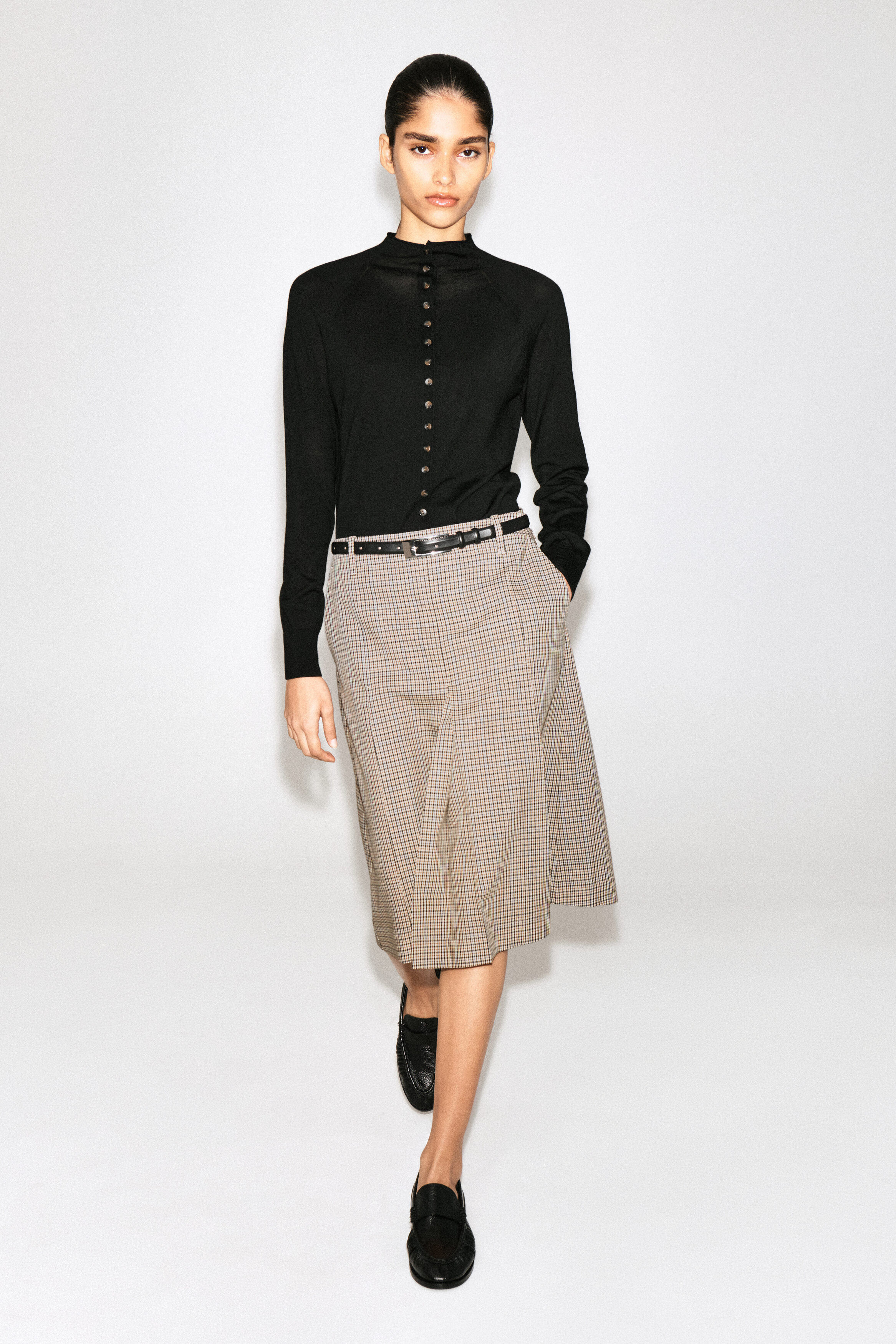 MERINO WOOL MOCK-NECK CARDIGAN - BLACK