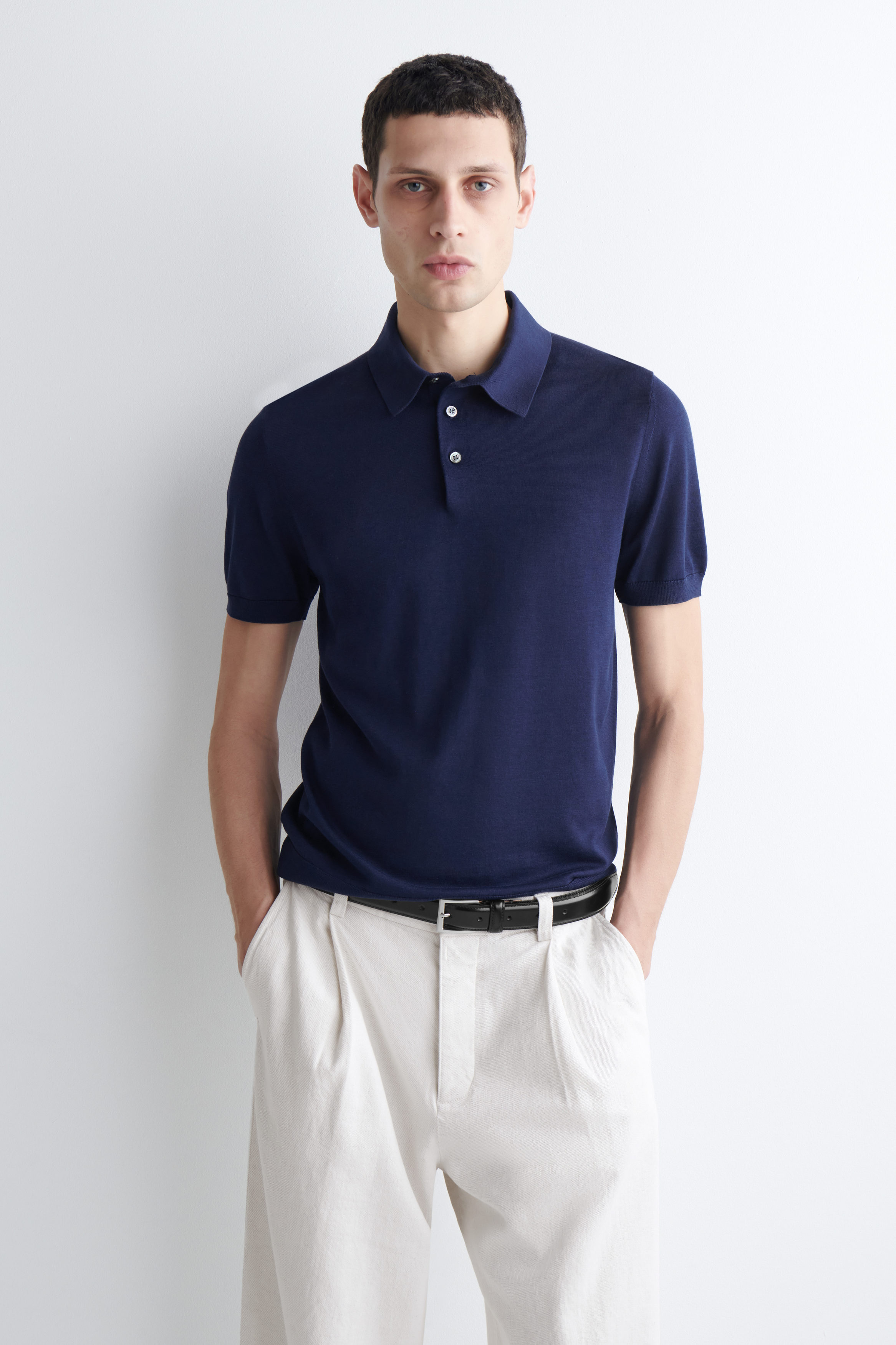 SLIM KNITTED SILK POLO SHIRT - BLUE