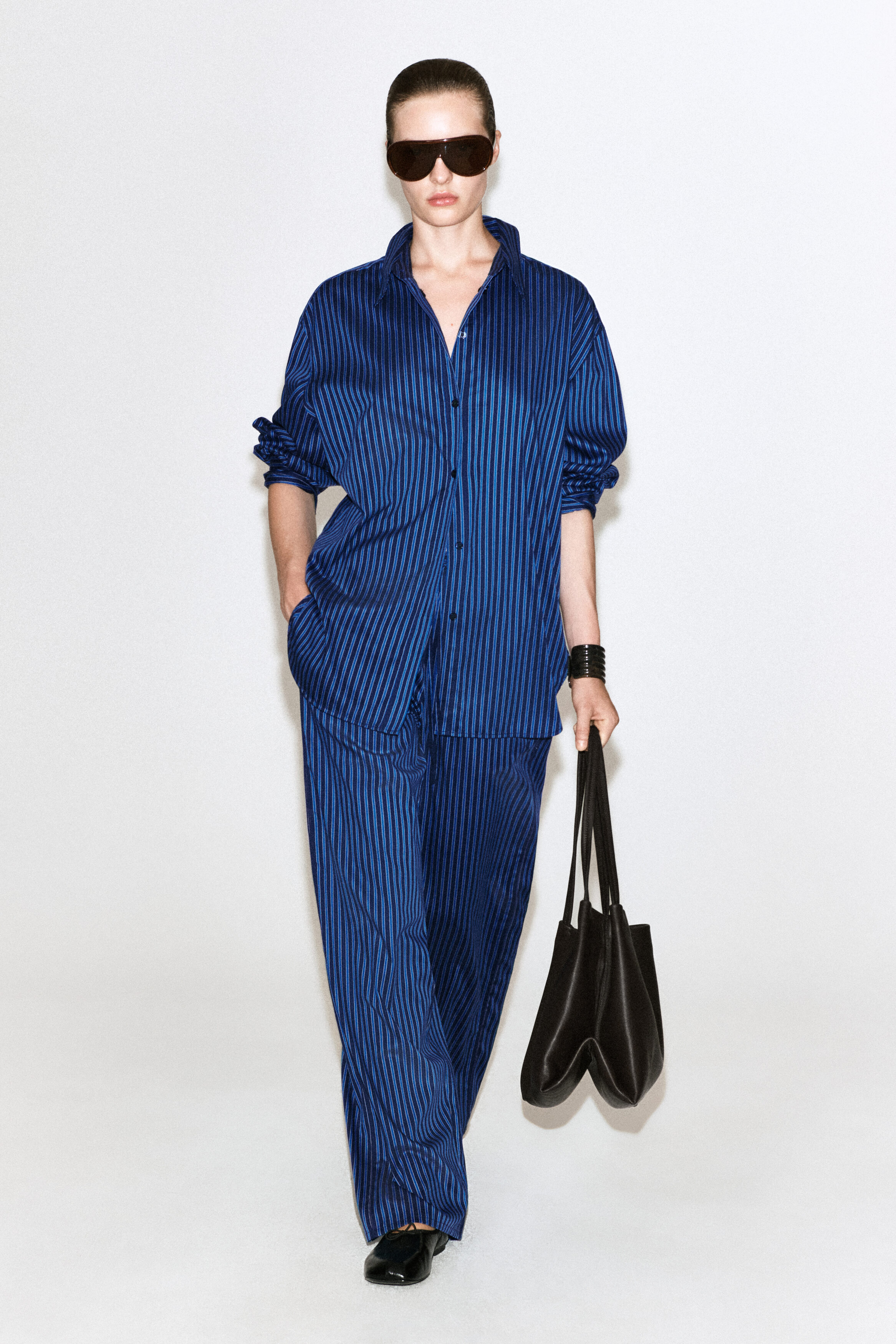 FOLDED-CUFF COTTON SHIRT - BLUE / STRIPED