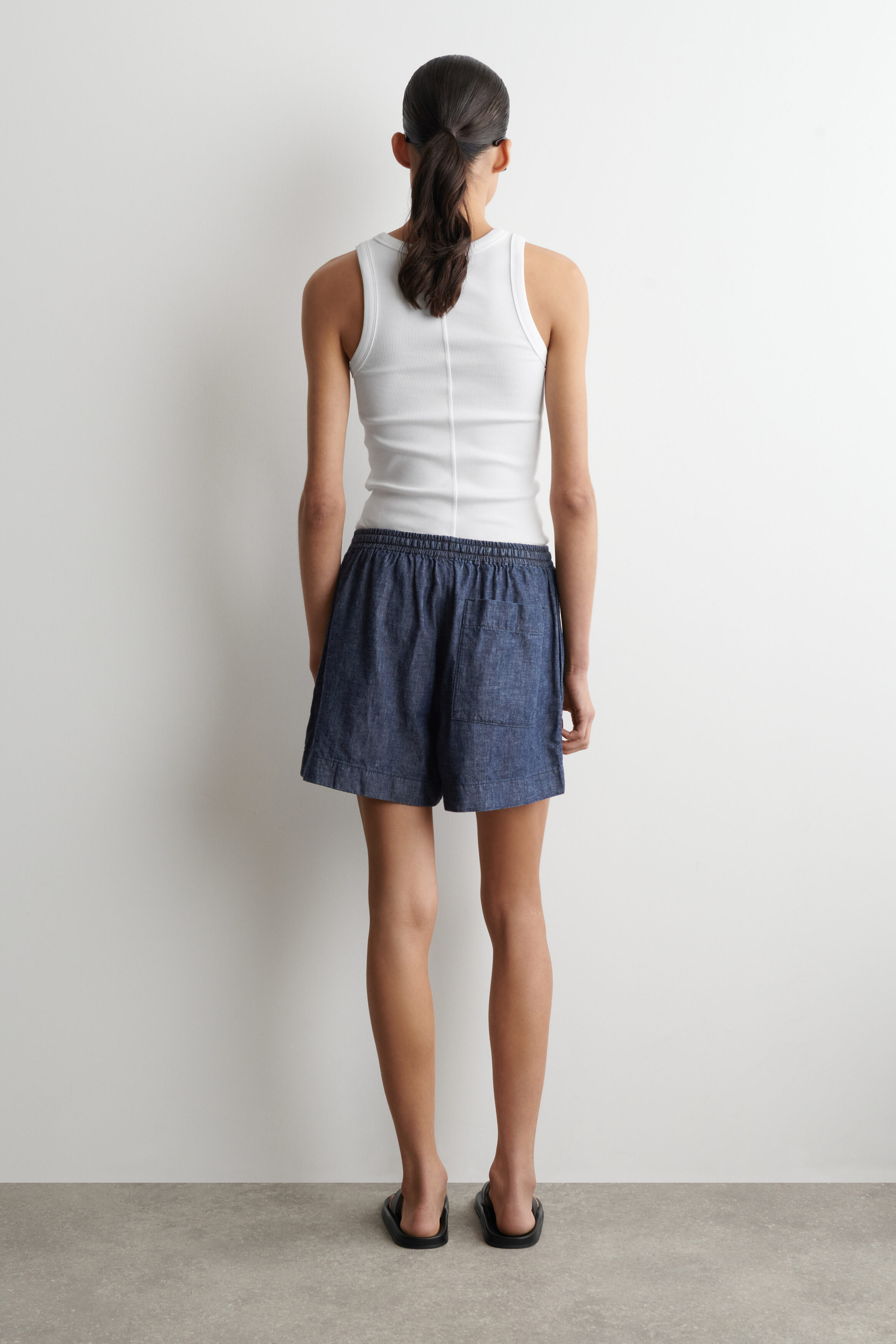 DRAWSTRING DENIM SHORTS - BLUE