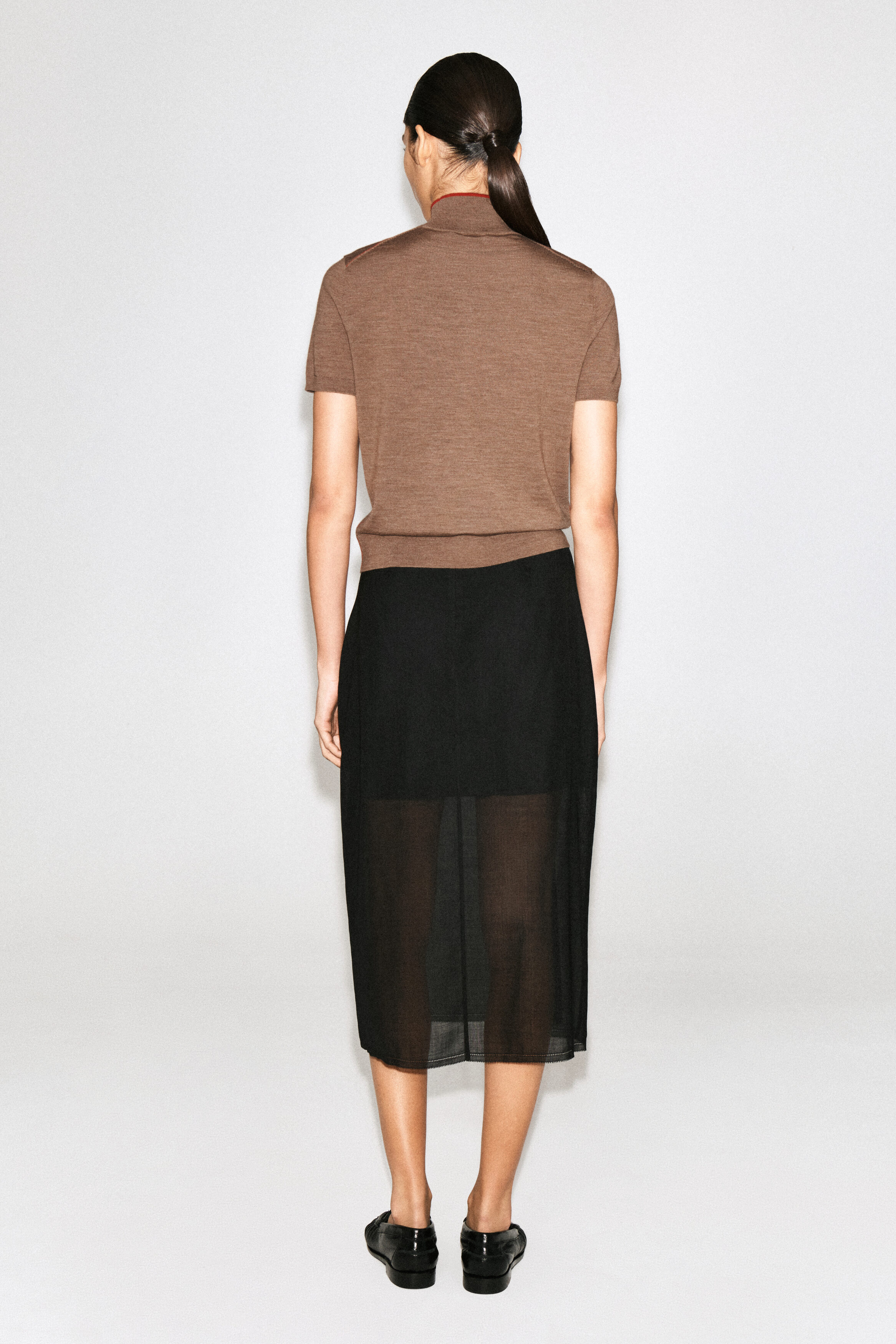 MERINO WOOL TURTLENECK TOP - BEIGE MÉLANGE / RED