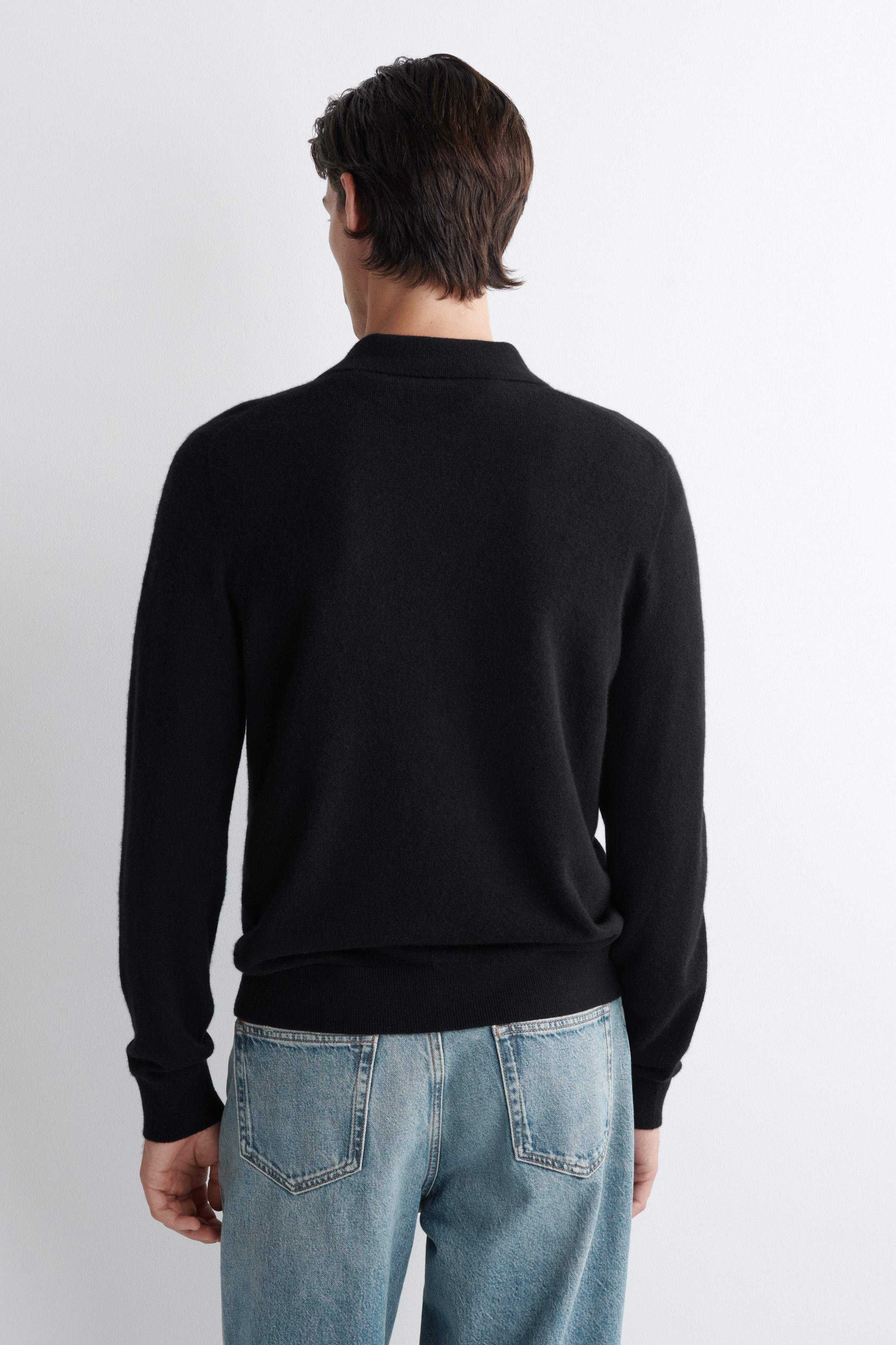 SEAMLESS CASHMERE POLO SHIRT - BLACK