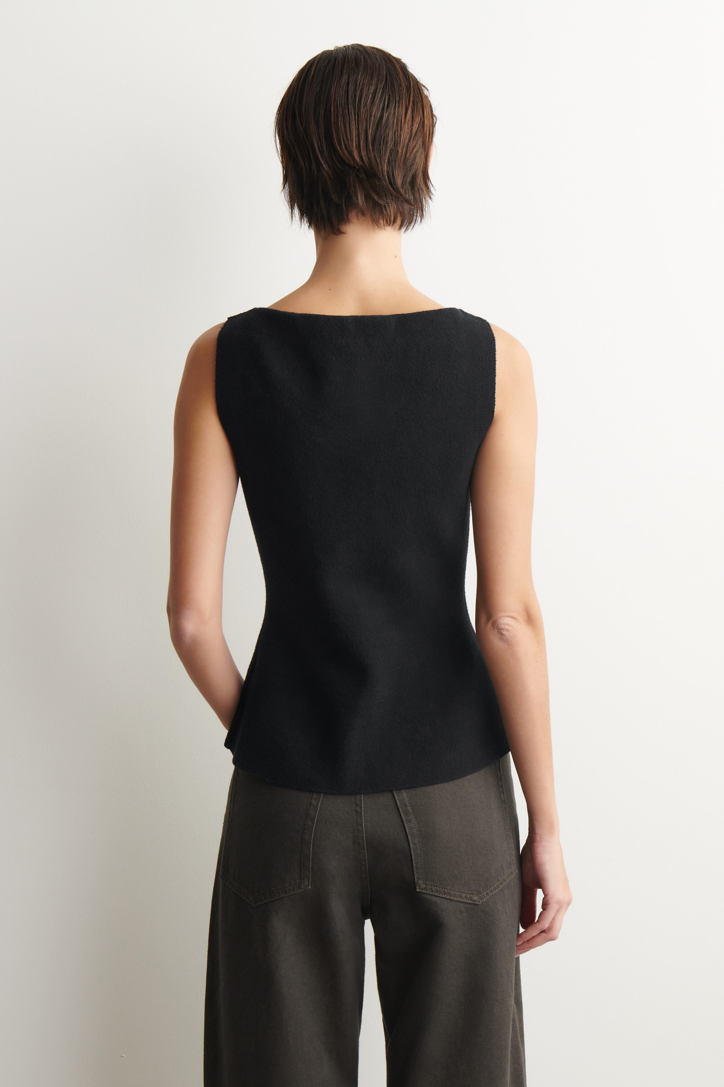 COTTON-BLEND CREPE VEST - BLACK