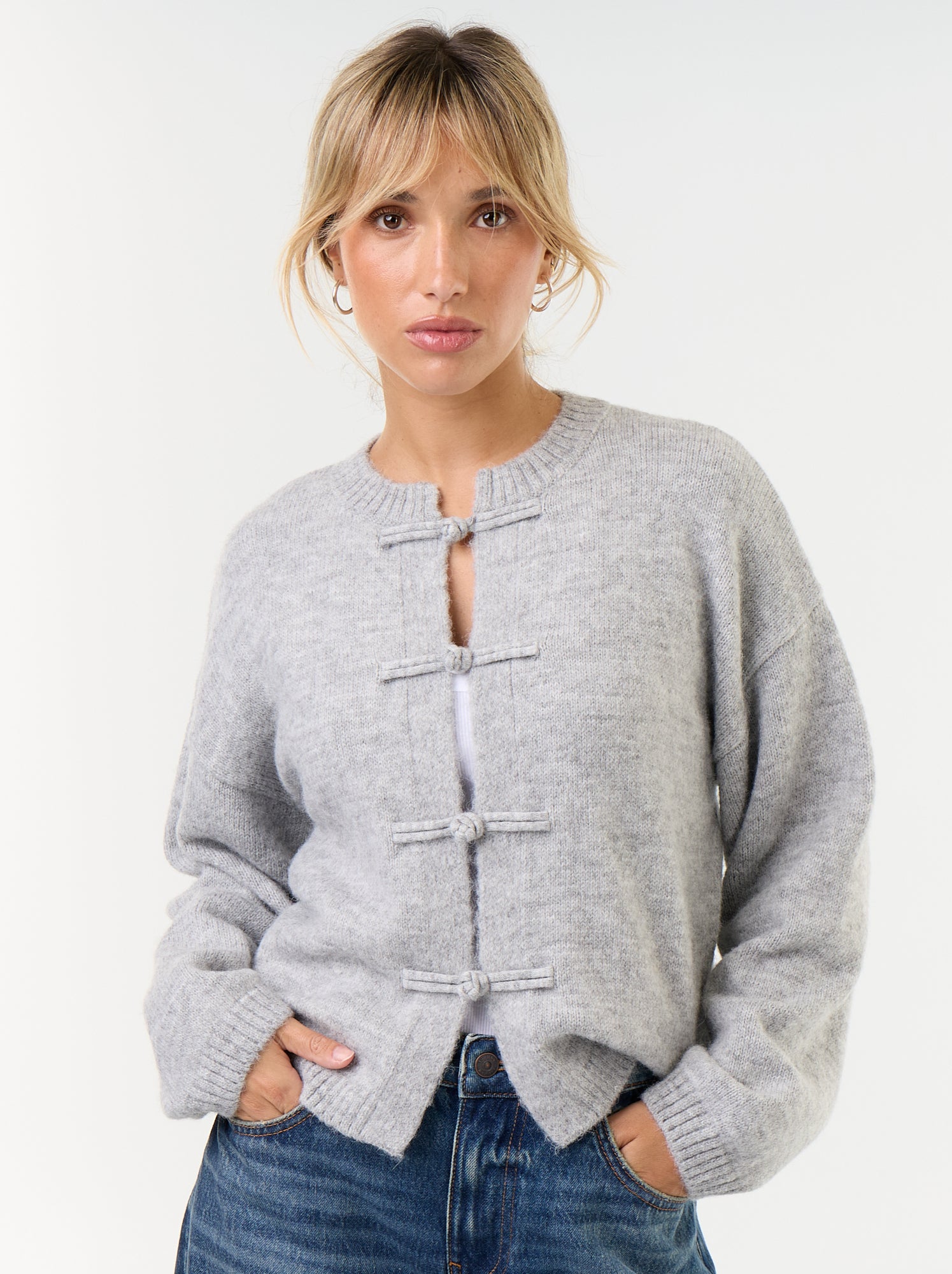 Gilet à manches longues avec boutonnage mandarin - Gris - 2