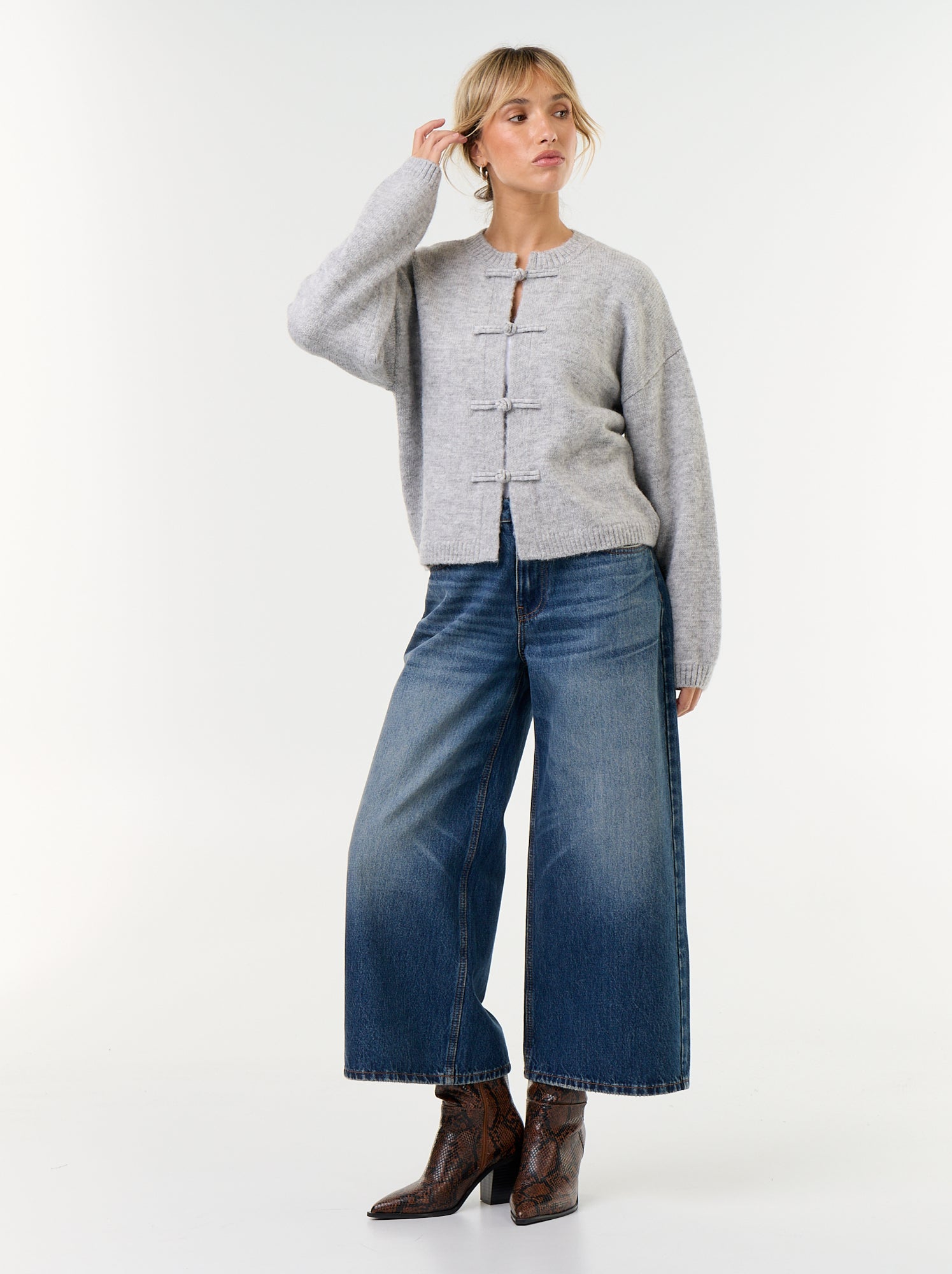 Gilet à manches longues avec boutonnage mandarin - Gris - 3