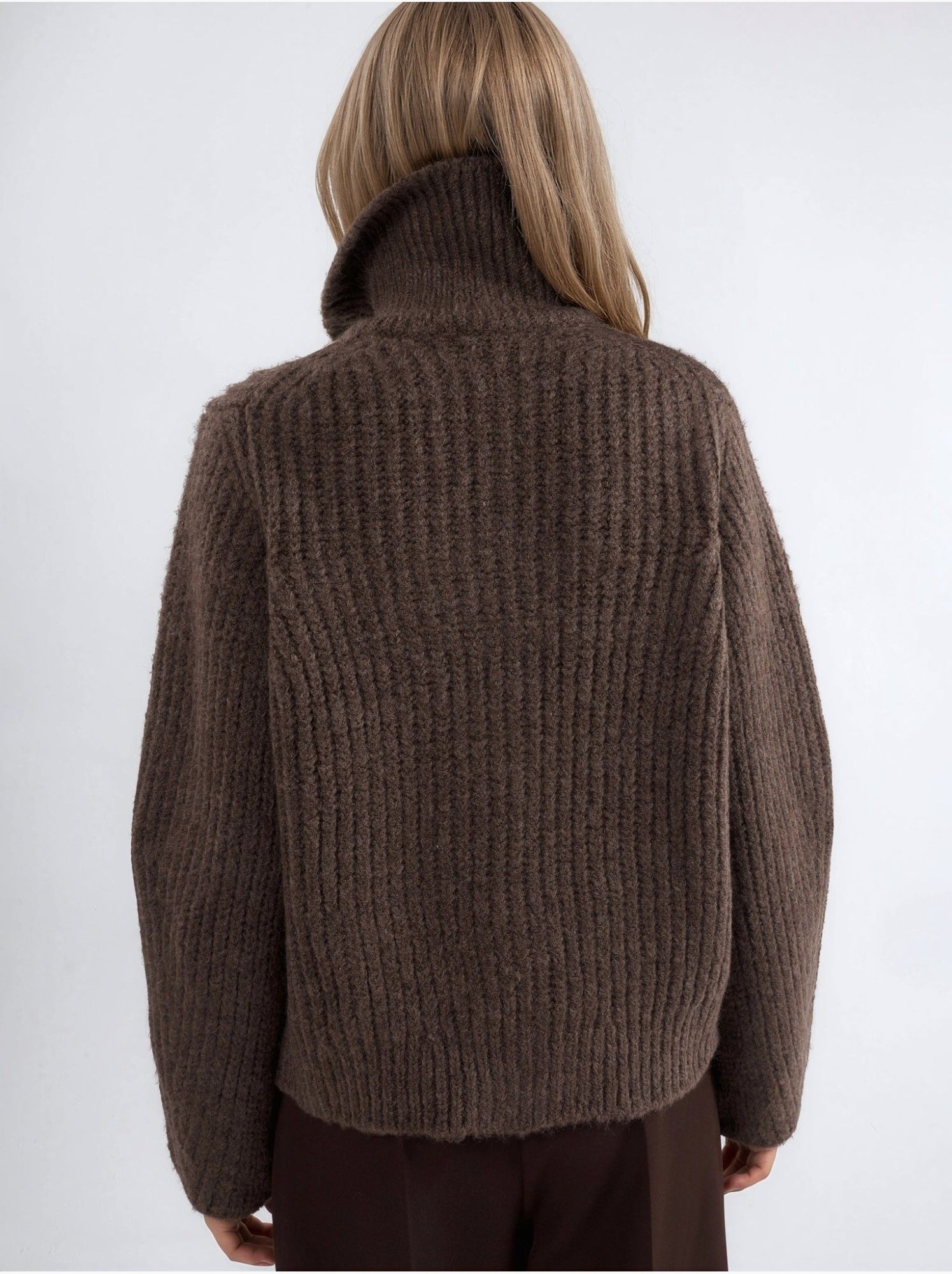 Gilet zippé à col roulé épais et texturé - Marron foncé - 3