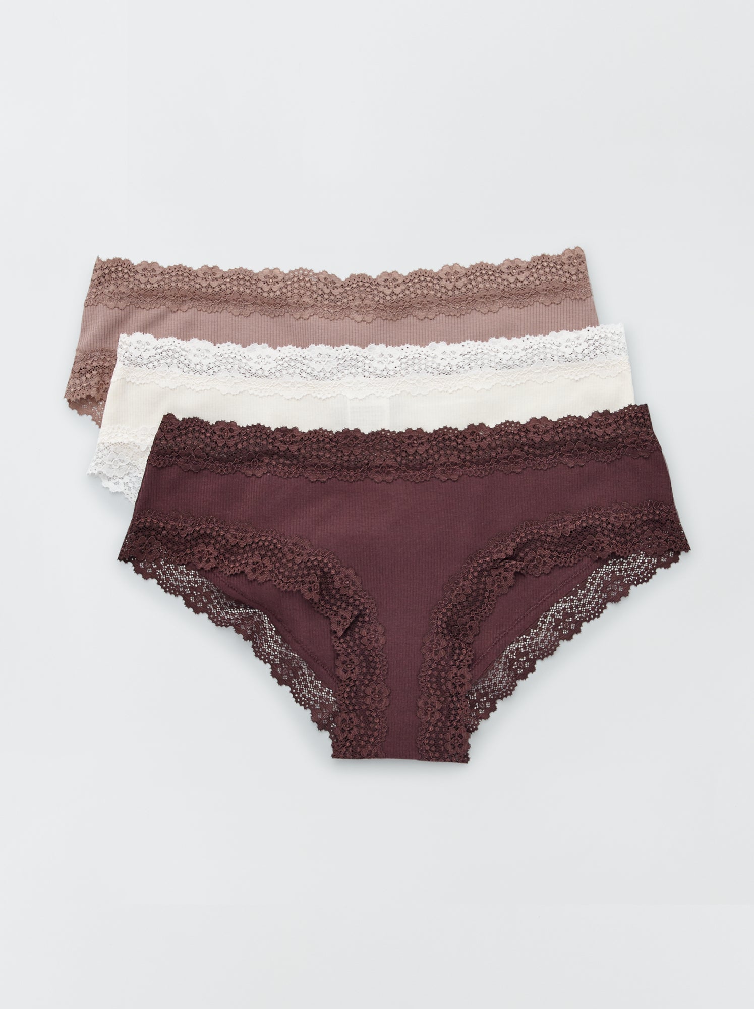 Lot de 3 shorties fines côtes - écru/brun/prune