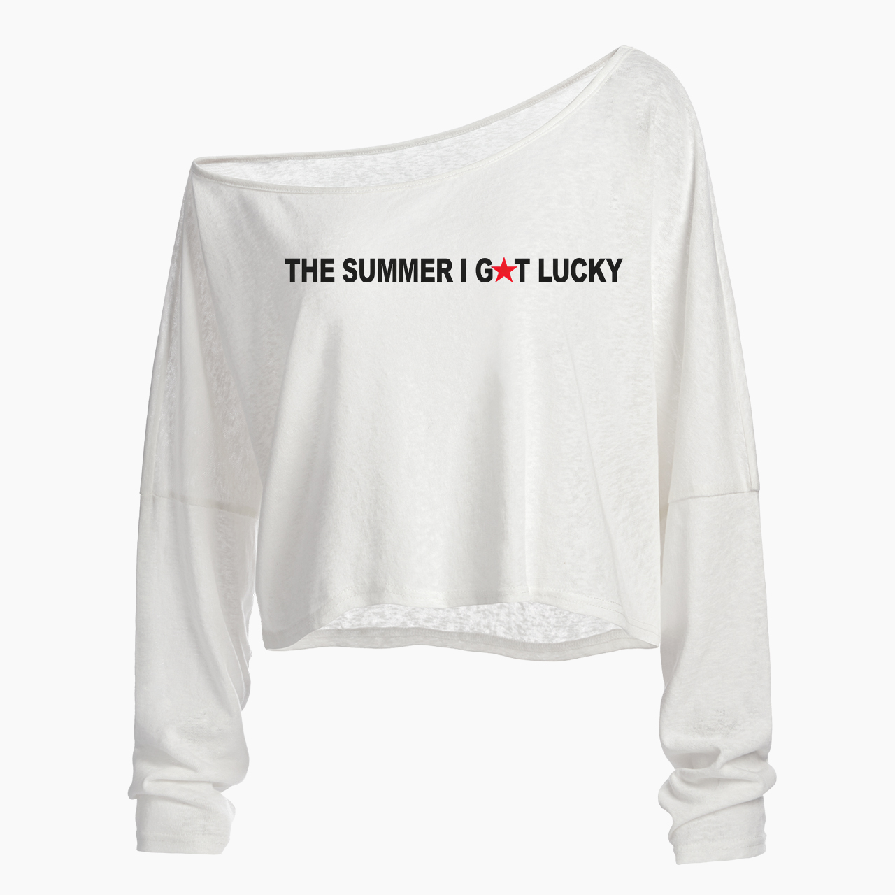 The Summer I Got Lucky Off Shoulder Long Sleeve Crop Top