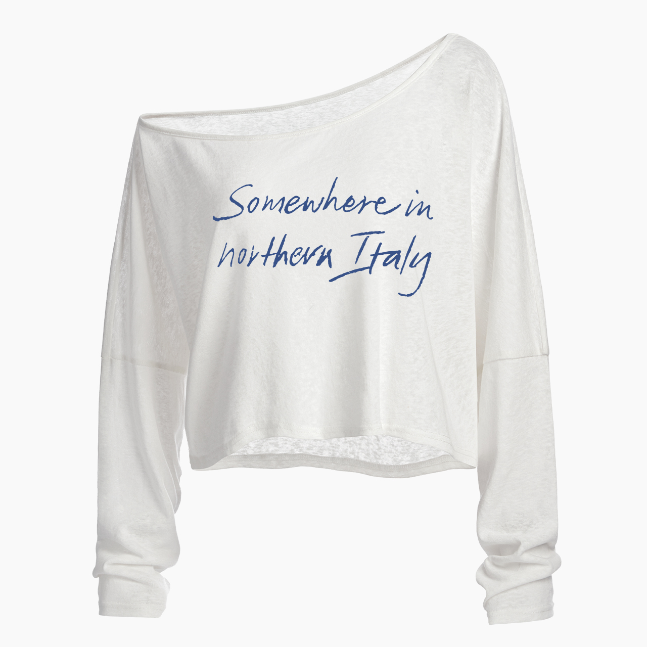 Somewhere In Northern Ital Off Shoulder Long Sleeve Crop Top