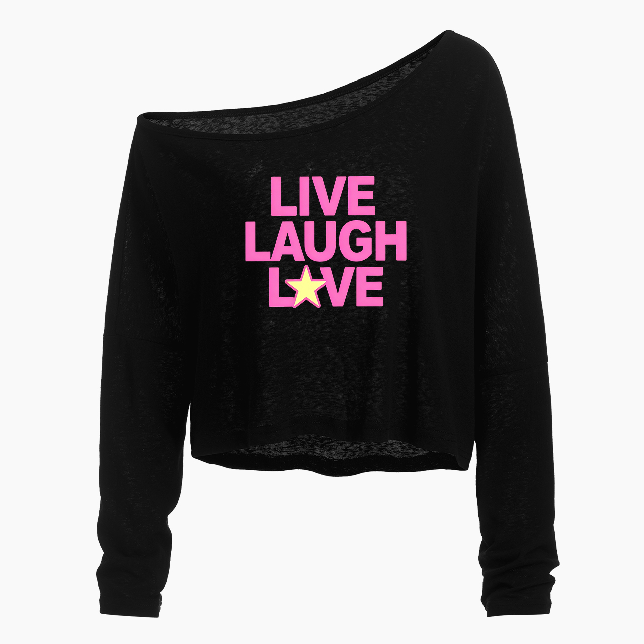 Live Laugh Love Off Shoulder Long Sleeve Crop Top