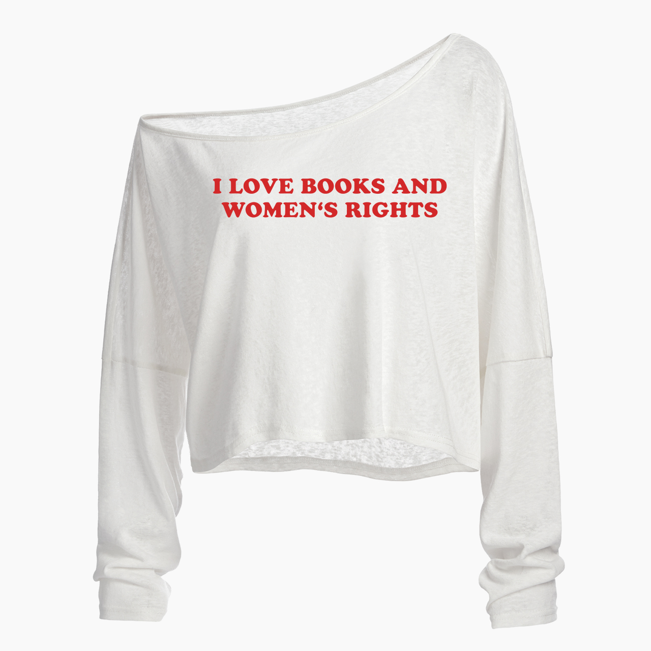 I Love Books And Women's Rights Off Shoulder Long Sleeve Crop Top