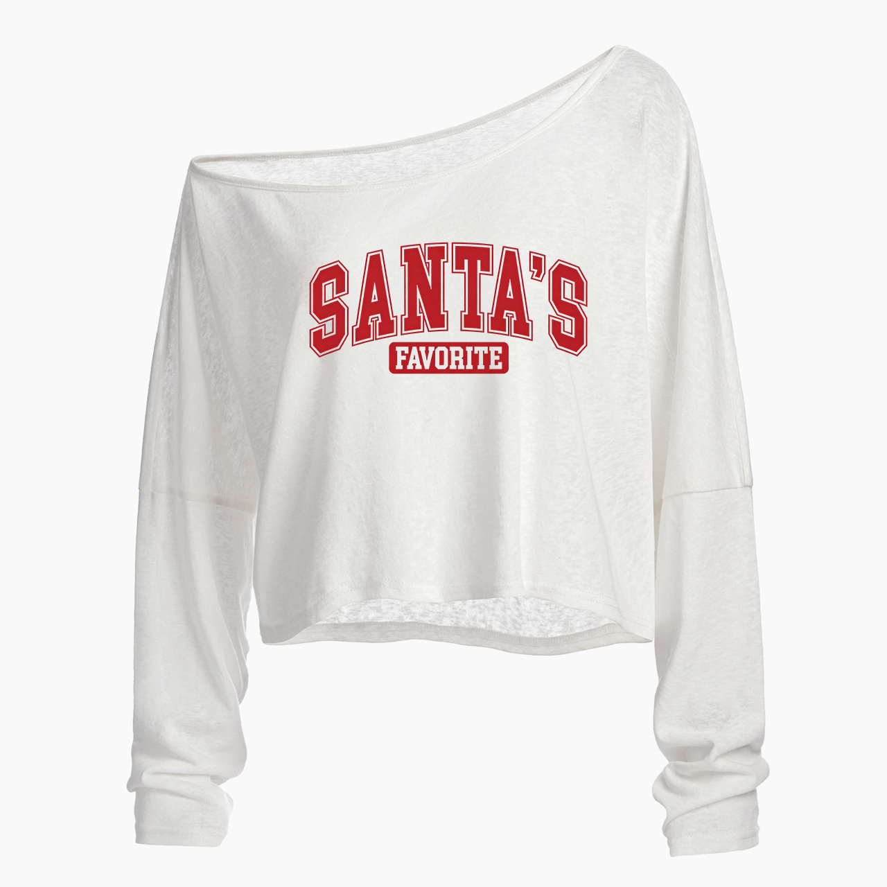  Santa's Favorite Off Shoulder Long Sleeve Crop Top