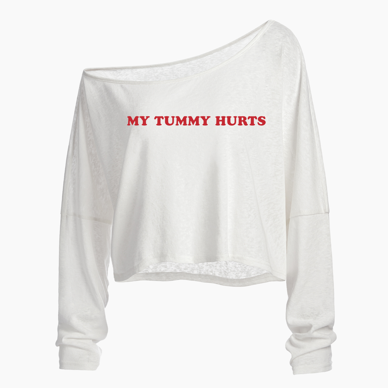My Tummy Hurts Off Shoulder Long Sleeve Crop Top
