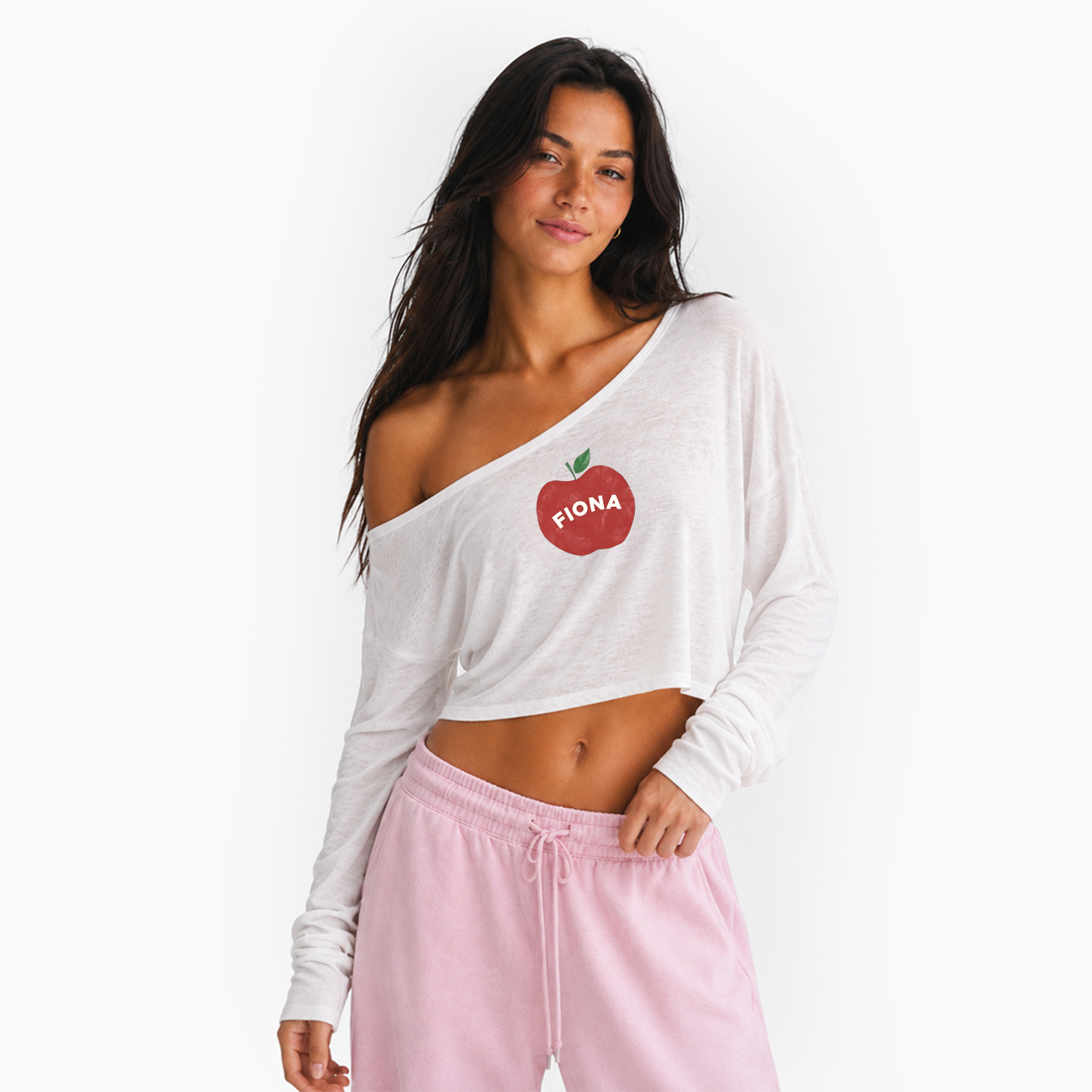 Red Apple Off Shoulder Long Sleeve Crop Top