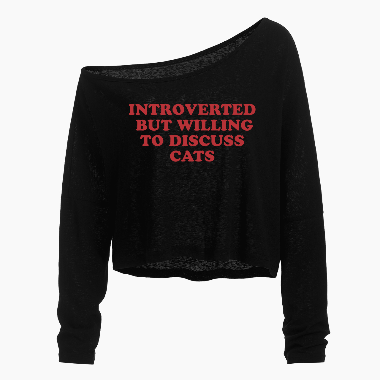 Introverted But Willing To Discuss Cats Off Shoulder Long Sleeve Crop Top