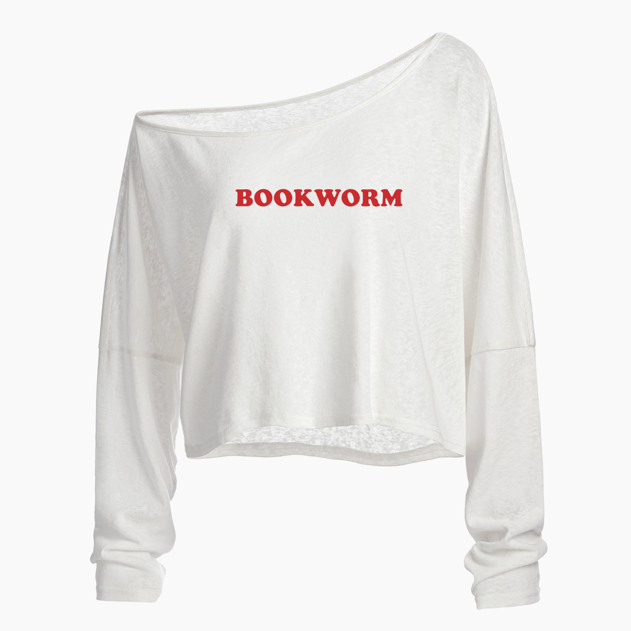 Bookworm Off Shoulder Long Sleeve Crop Top