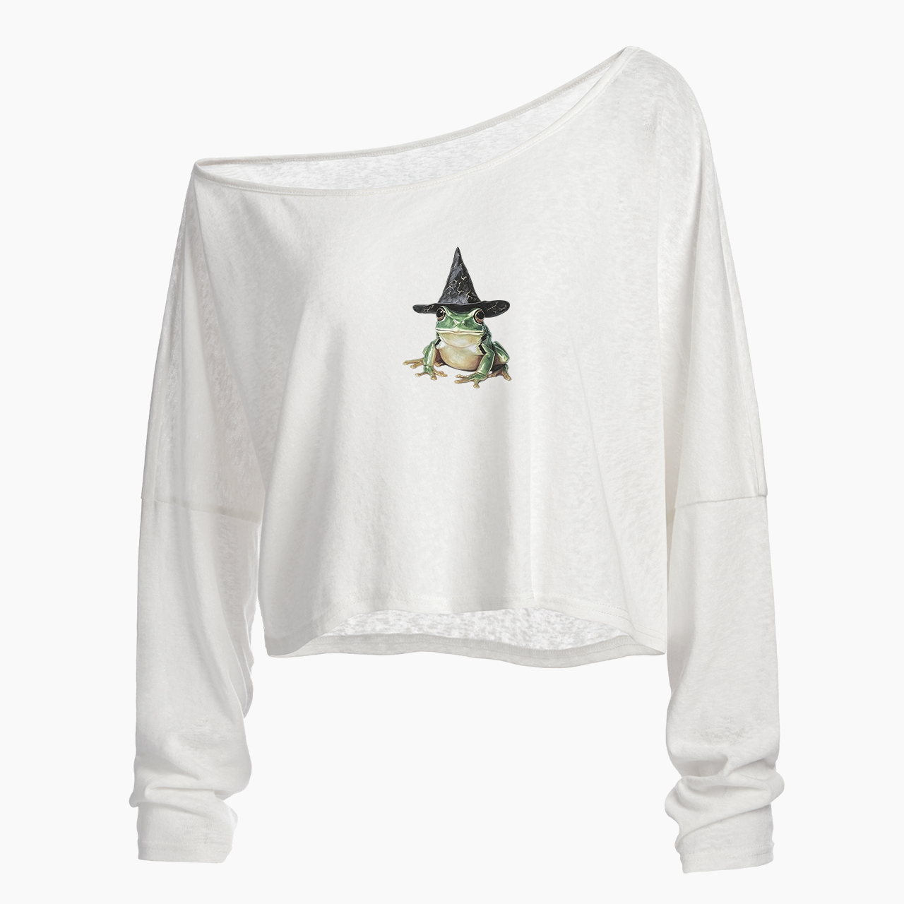 Frog Halloween Off Shoulder Long Sleeve Crop Top