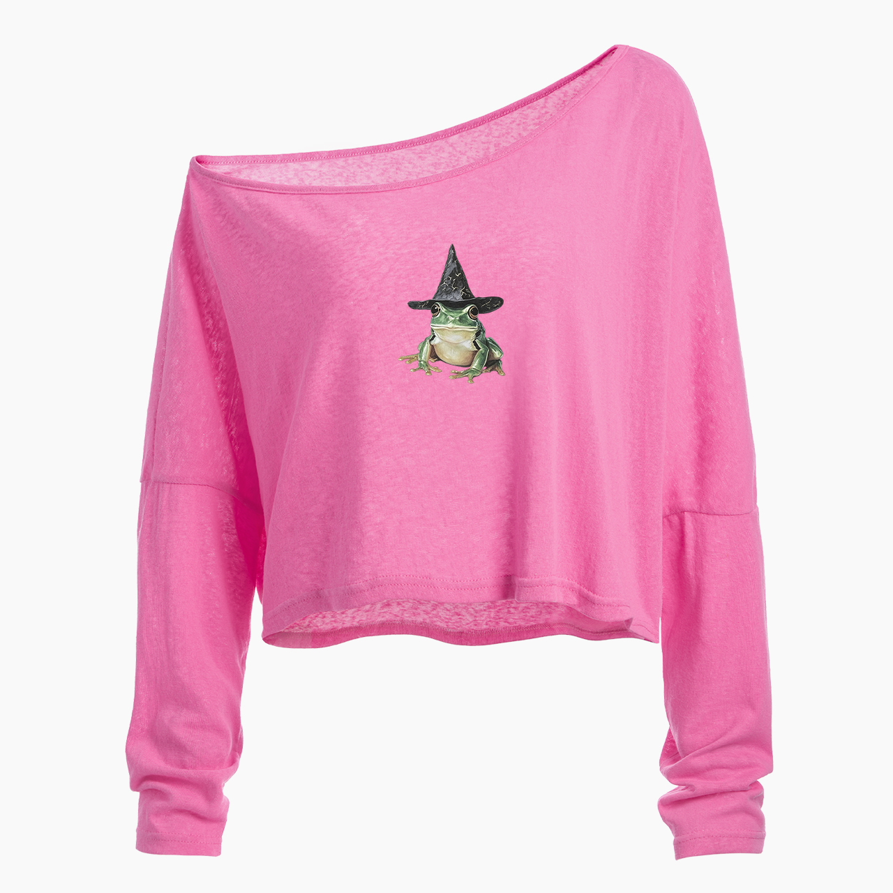 Frog Halloween Off Shoulder Long Sleeve Crop Top