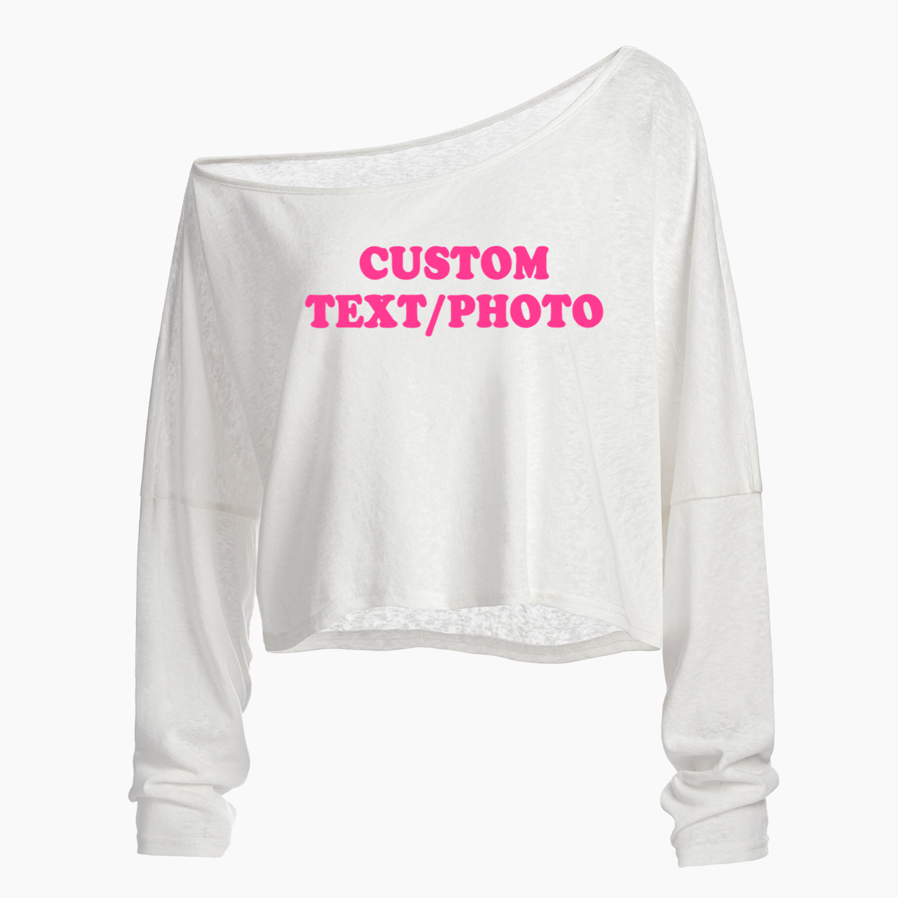 Custom Personalized Text Photo Off Shoulder Long Sleeve Crop Top Jellypine